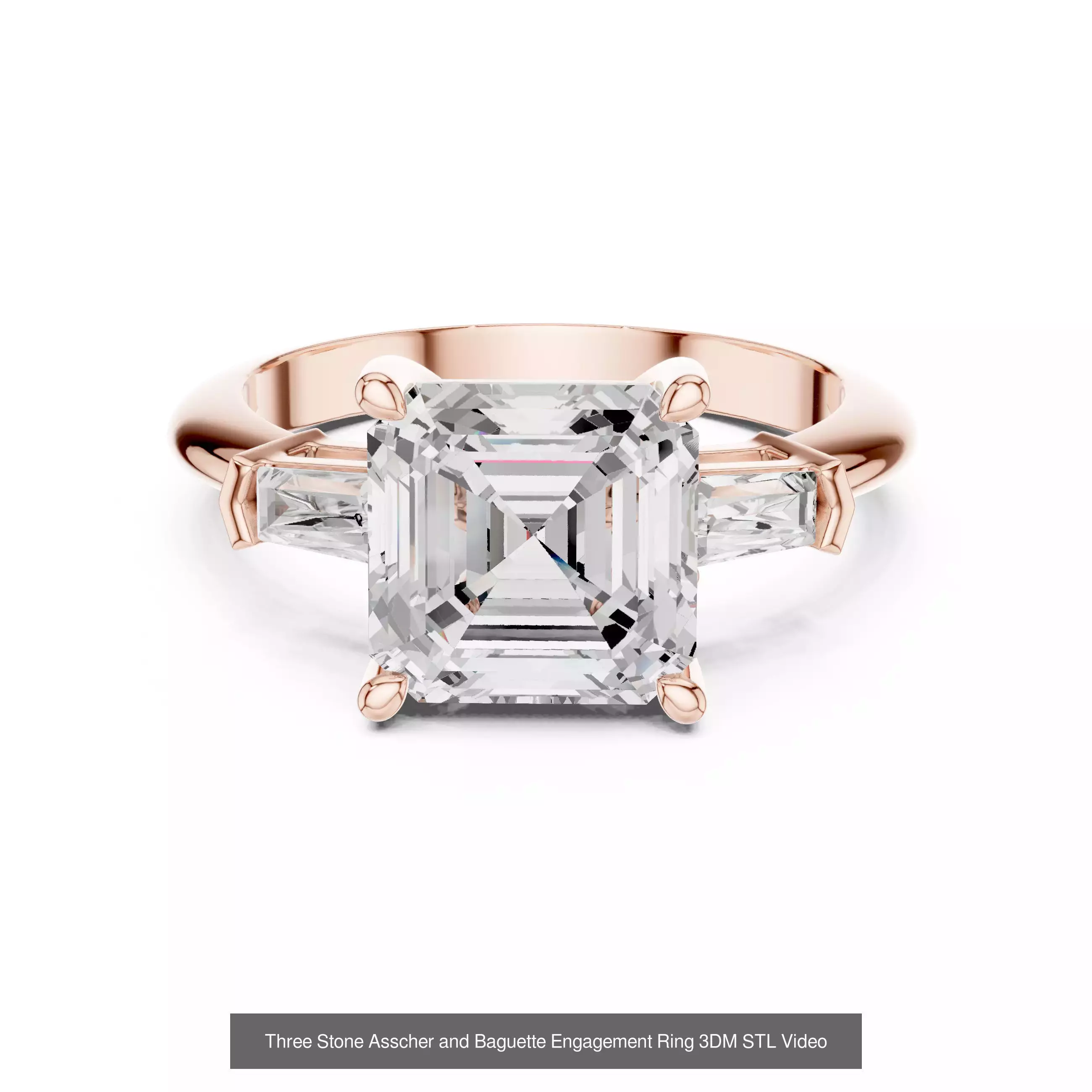 112 Asscher Diamond Rings 3DM STL OBJ FBX 3 Color Render Video 3D Model Collection_26