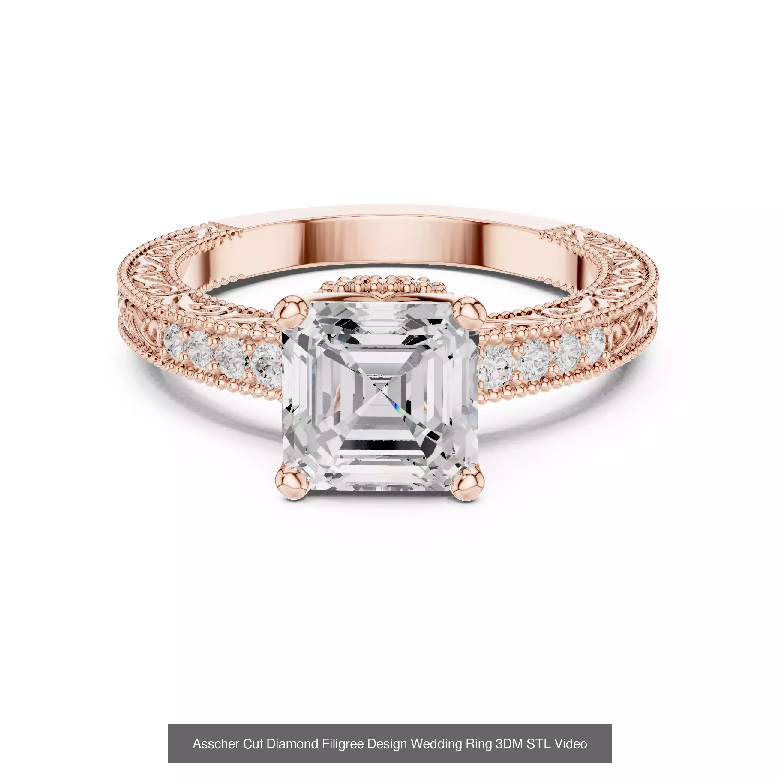 112 Asscher Diamond Rings 3DM STL OBJ FBX 3 Color Render Video 3D Model Collection_107