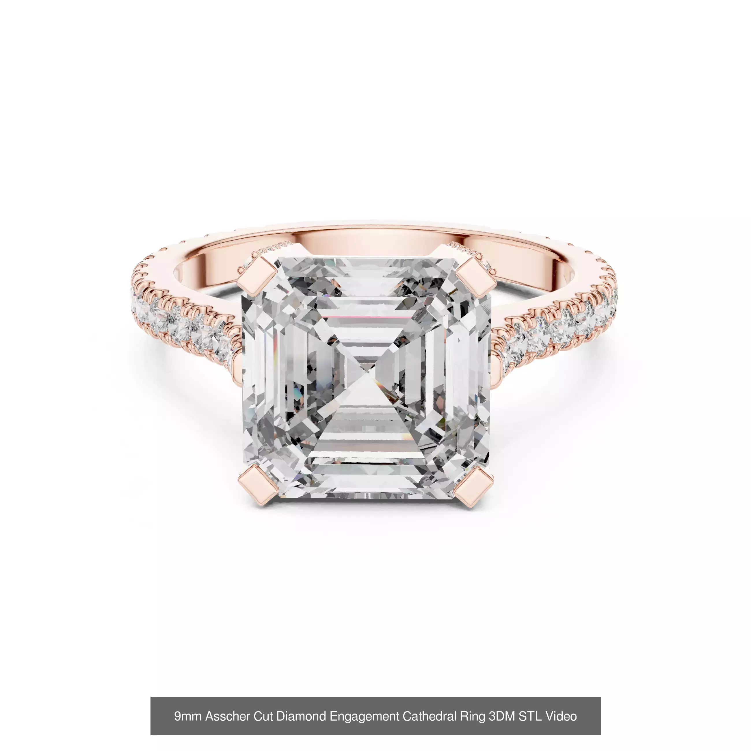 112 Asscher Diamond Rings 3DM STL OBJ FBX 3 Color Render Video 3D Model Collection_46