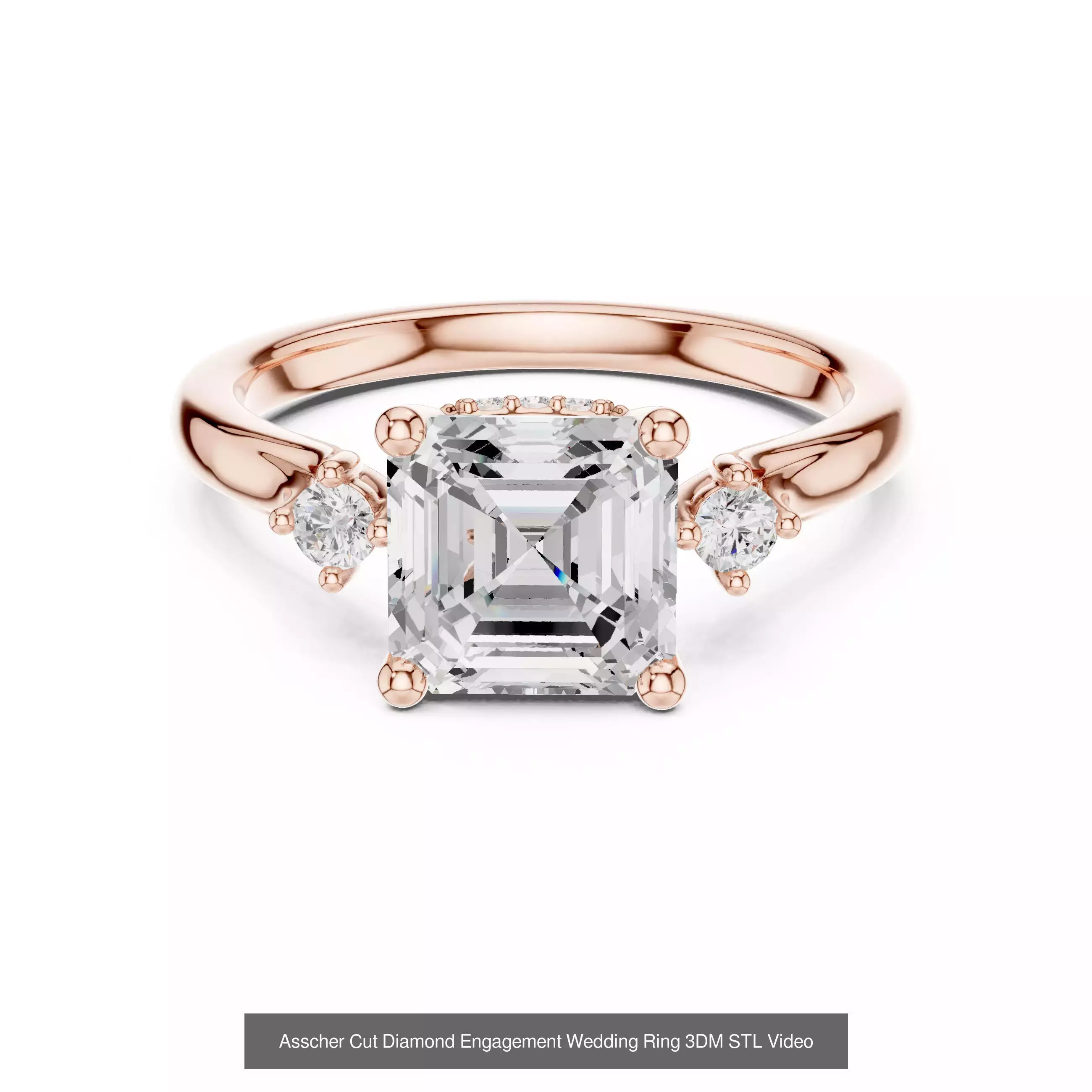 112 Asscher Diamond Rings 3DM STL OBJ FBX 3 Color Render Video 3D Model Collection_106