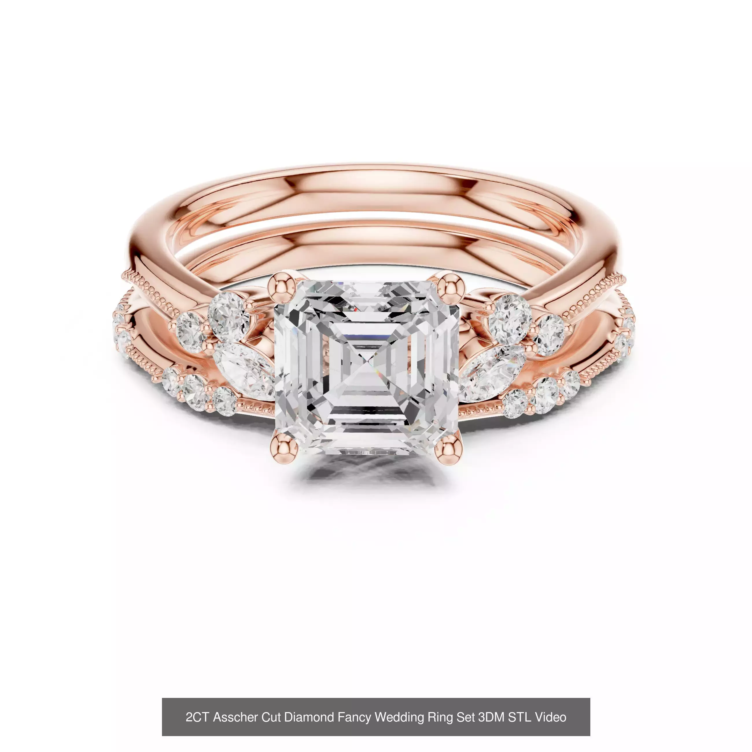 112 Asscher Diamond Rings 3DM STL OBJ FBX 3 Color Render Video 3D Model Collection_86