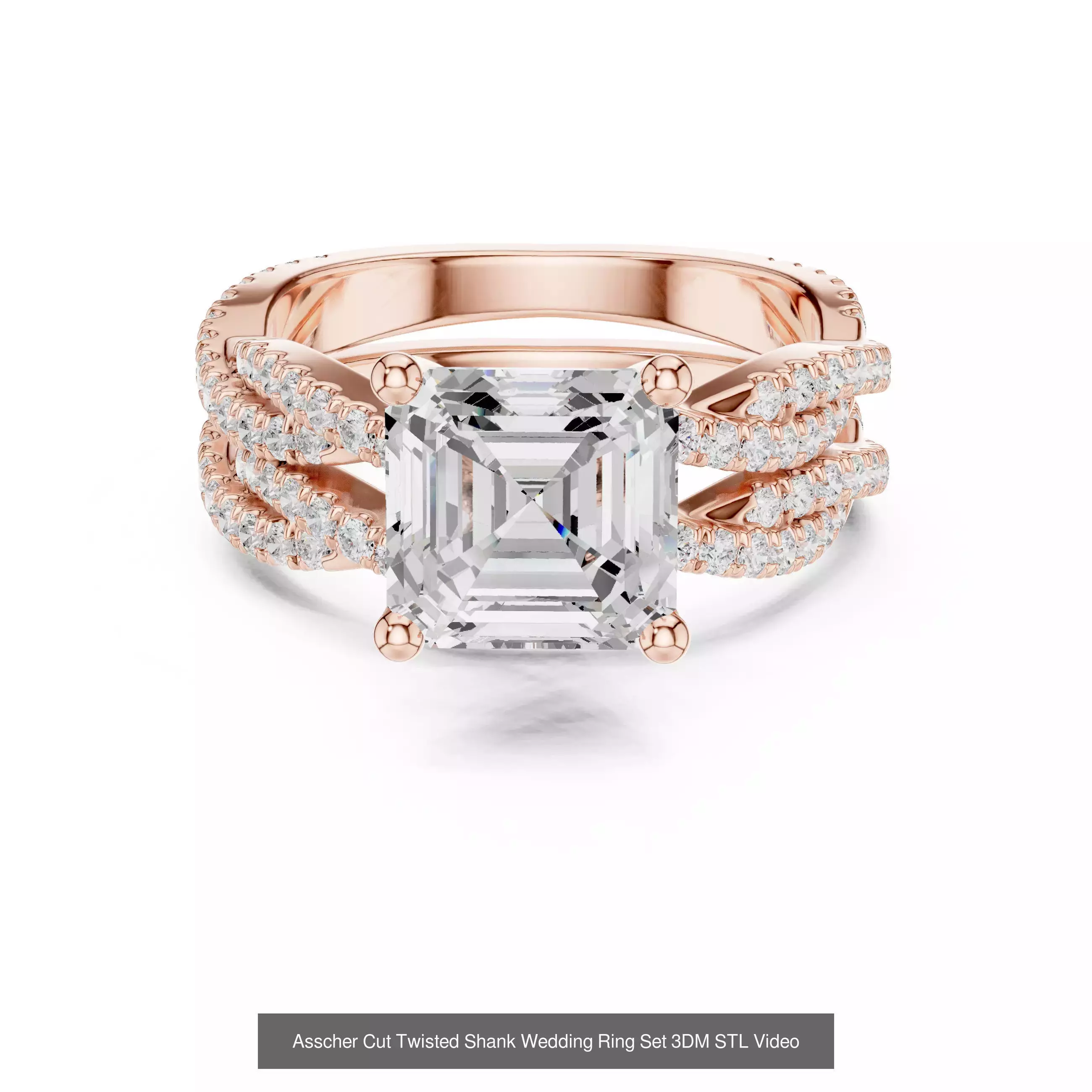 112 Asscher Diamond Rings 3DM STL OBJ FBX 3 Color Render Video 3D Model Collection_54