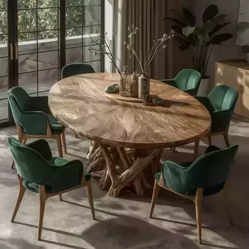 Royal Modern Dining Table with Green Velvet Chairs  3D model