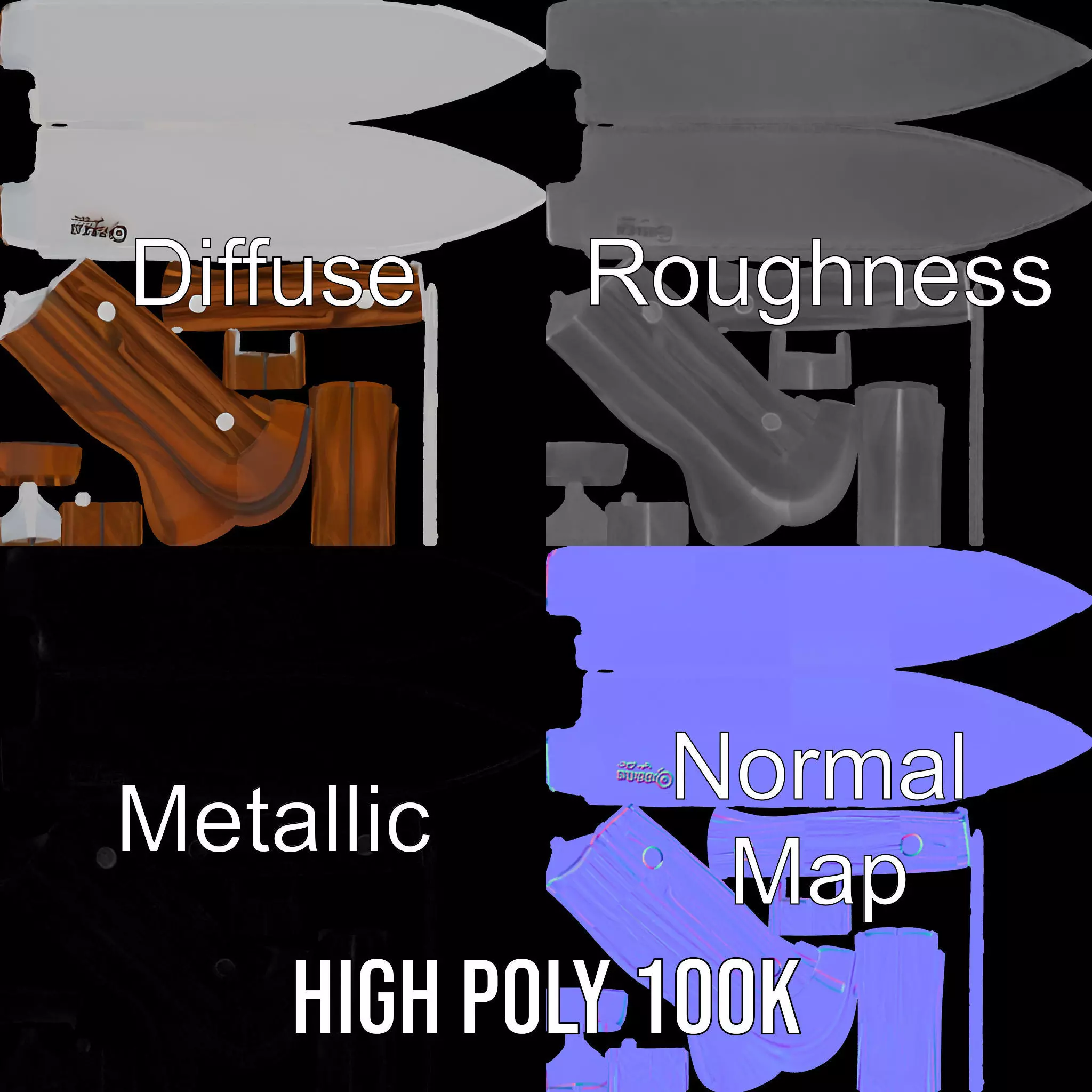 Ebony Chef Knife model pack Low-poly 3D model_3