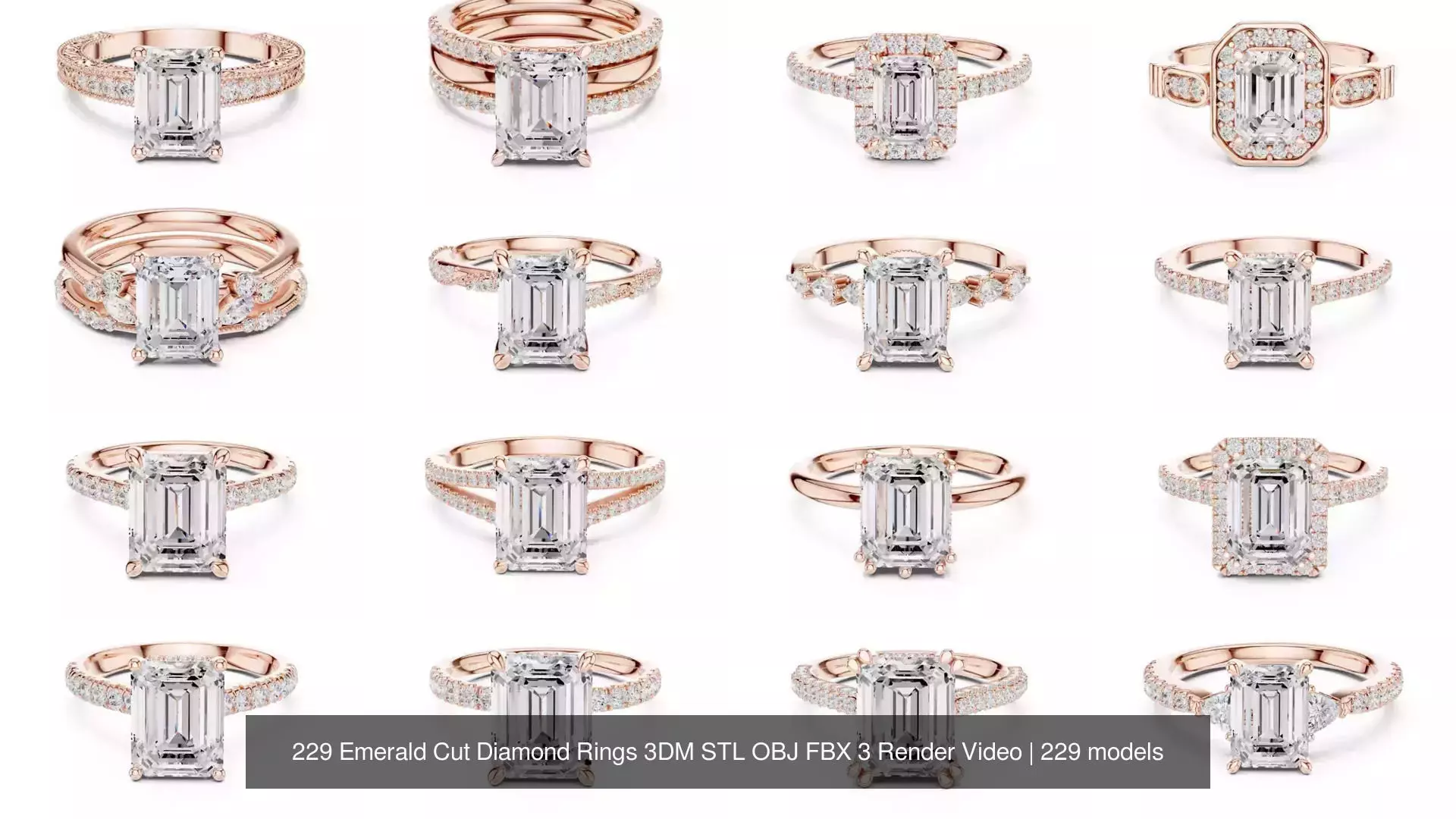 229 Emerald Cut Diamond Rings 3DM STL OBJ FBX 3 Render Video 3D Model Collection_20