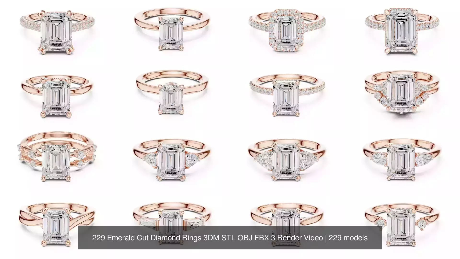 229 Emerald Cut Diamond Rings 3DM STL OBJ FBX 3 Render Video 3D Model Collection_18