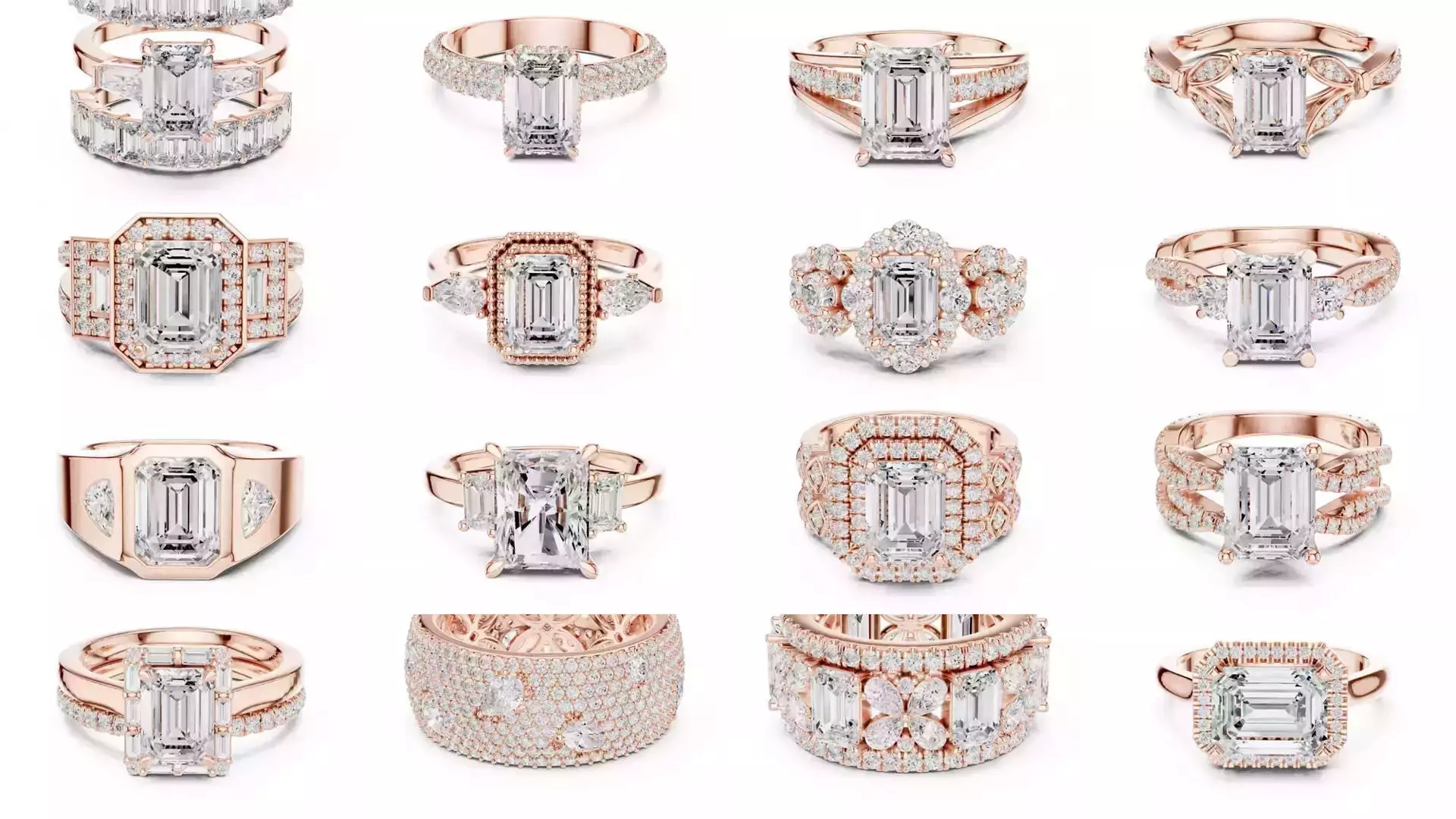 229 Emerald Cut Diamond Rings 3DM STL OBJ FBX 3 Render Video 3D Model Collection_16