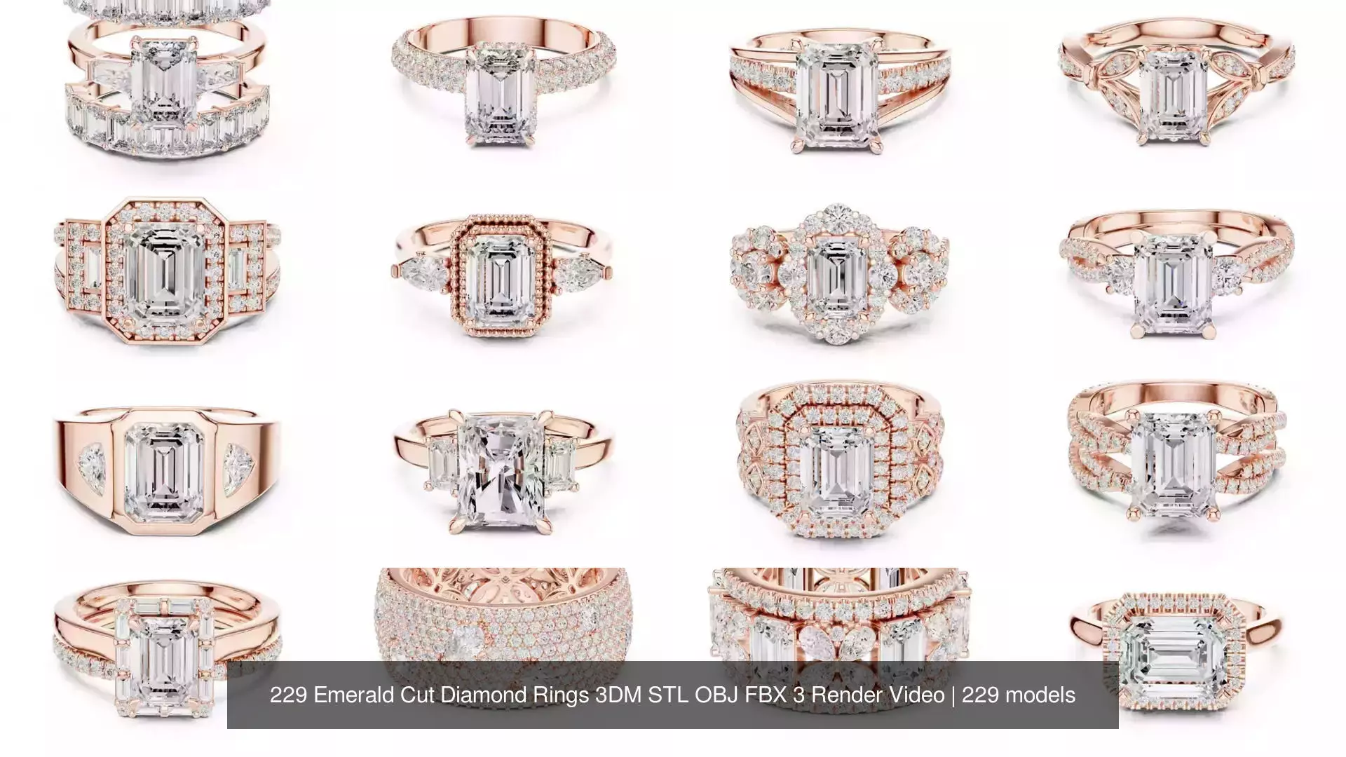 229 Emerald Cut Diamond Rings 3DM STL OBJ FBX 3 Render Video 3D Model Collection_11