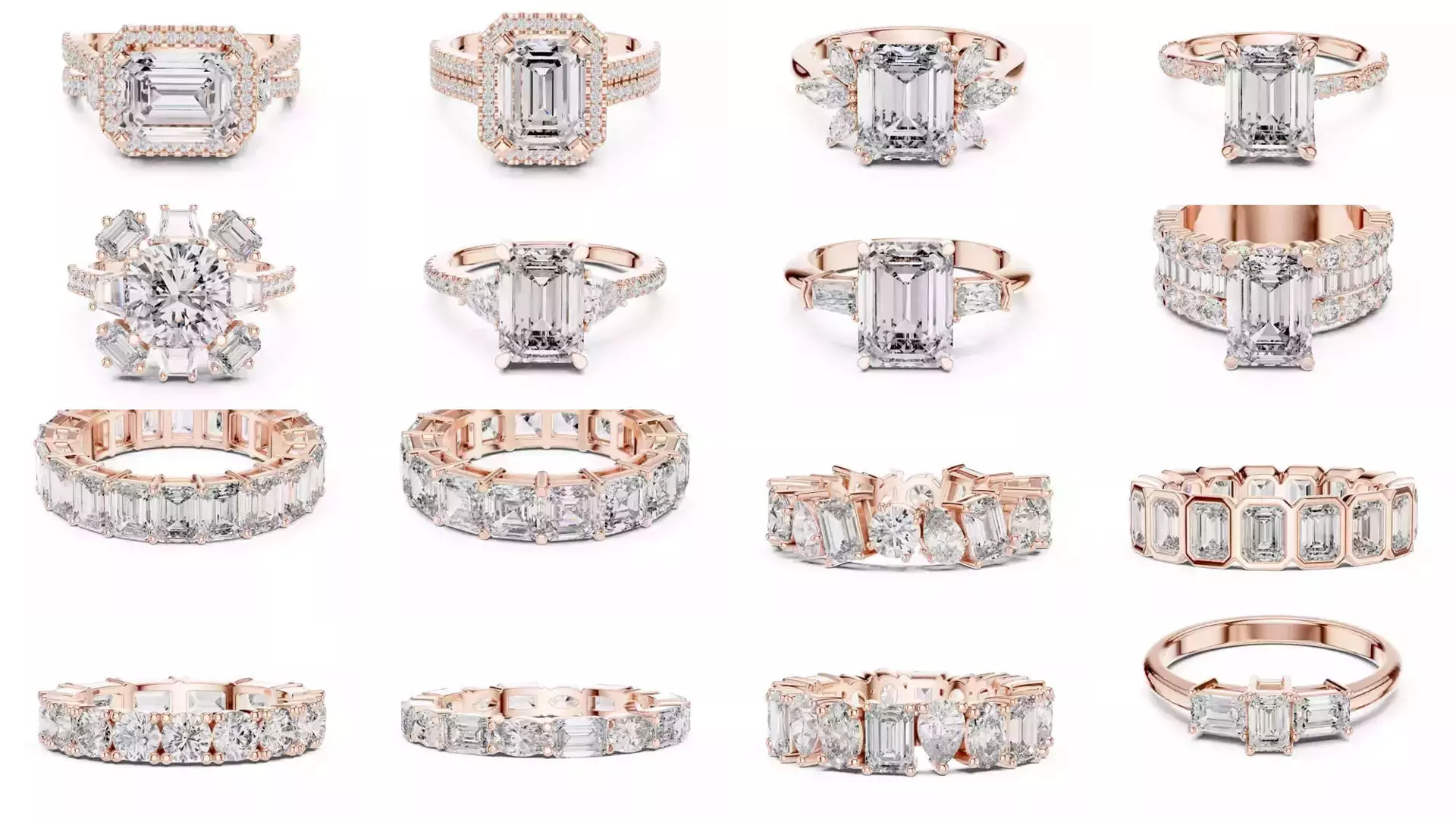 229 Emerald Cut Diamond Rings 3DM STL OBJ FBX 3 Render Video 3D Model Collection_10