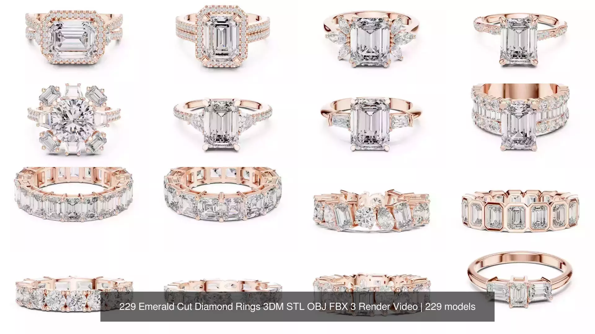 229 Emerald Cut Diamond Rings 3DM STL OBJ FBX 3 Render Video 3D Model Collection_13