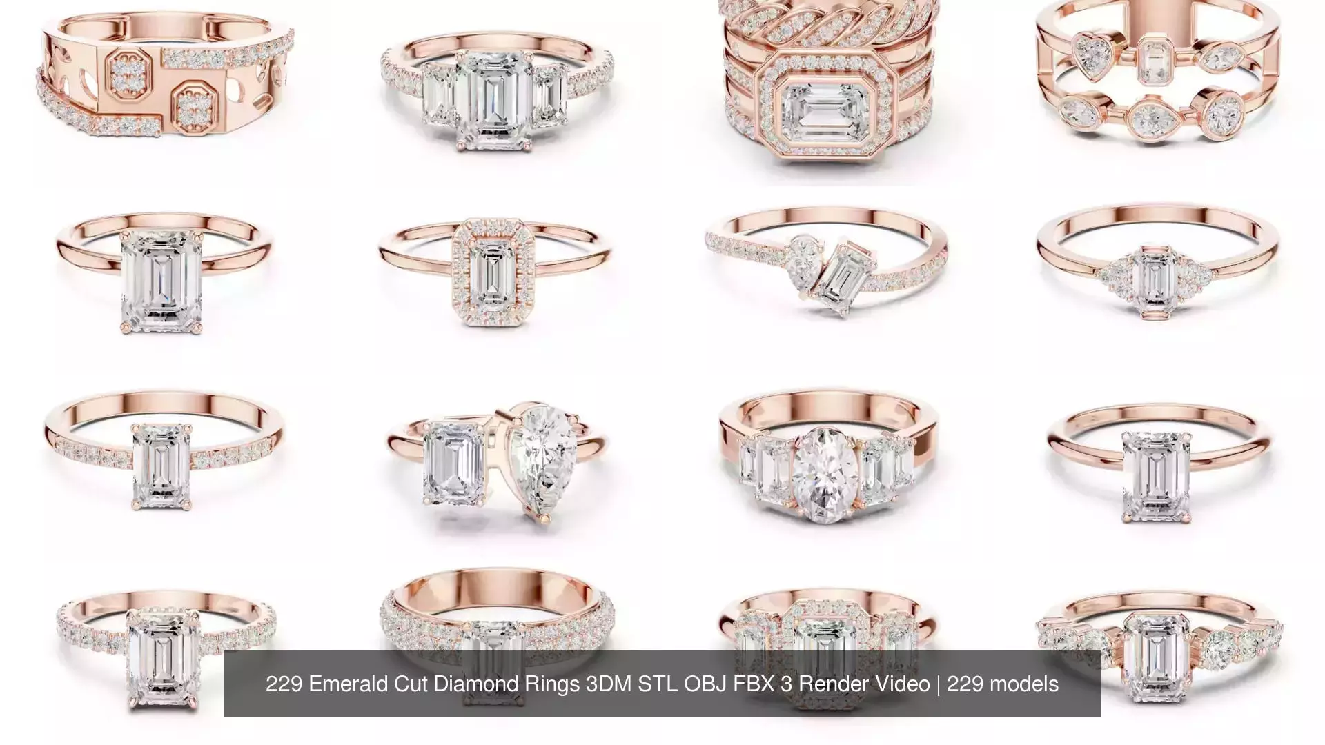 229 Emerald Cut Diamond Rings 3DM STL OBJ FBX 3 Render Video 3D Model Collection_1