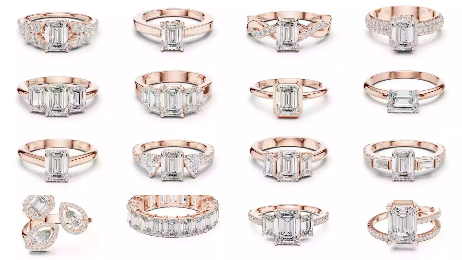 229 Emerald Cut Diamond Rings 3DM STL OBJ FBX 3 Render Video 3D Model Collection_4