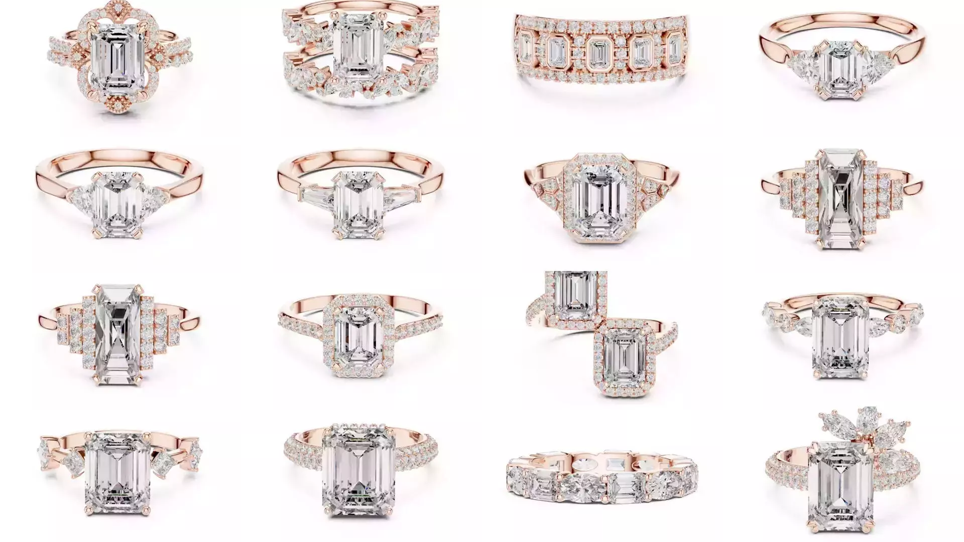 229 Emerald Cut Diamond Rings 3DM STL OBJ FBX 3 Render Video 3D Model Collection_12