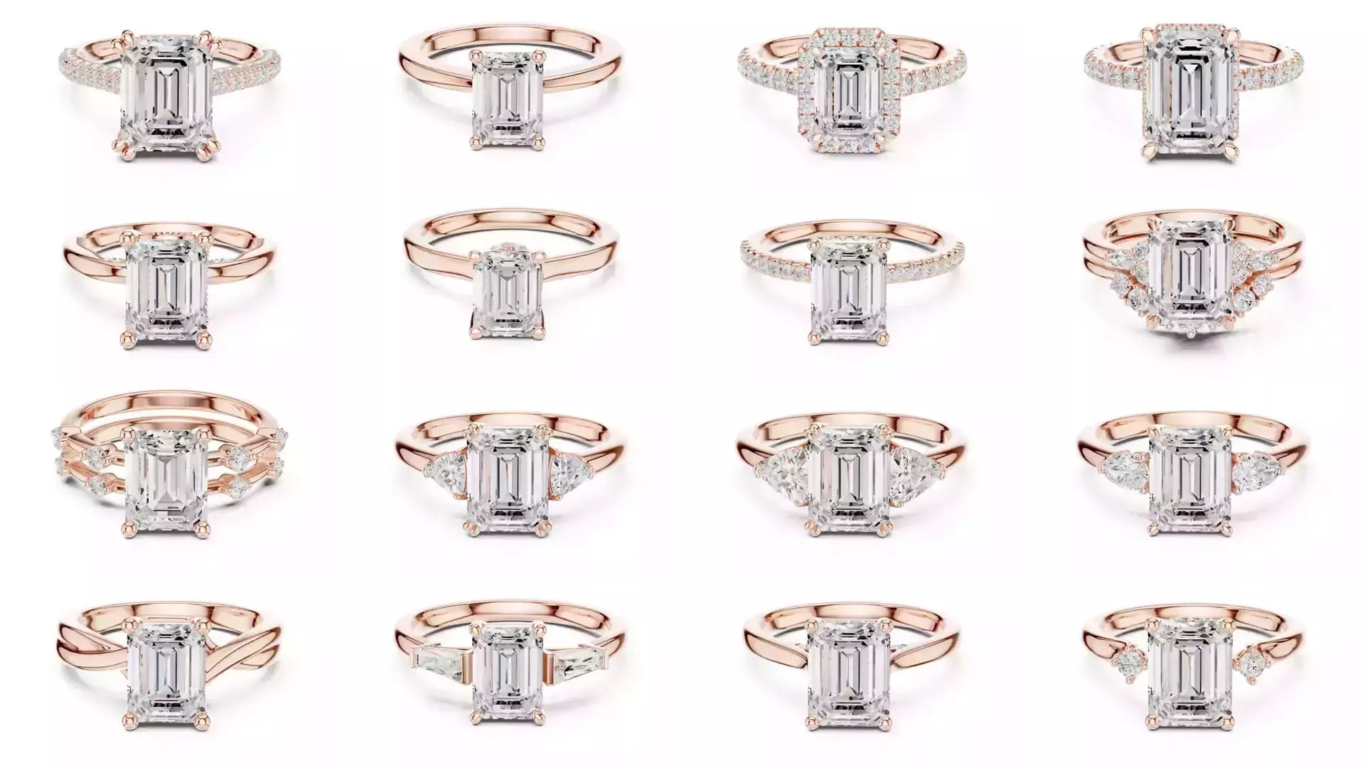 229 Emerald Cut Diamond Rings 3DM STL OBJ FBX 3 Render Video 3D Model Collection_0