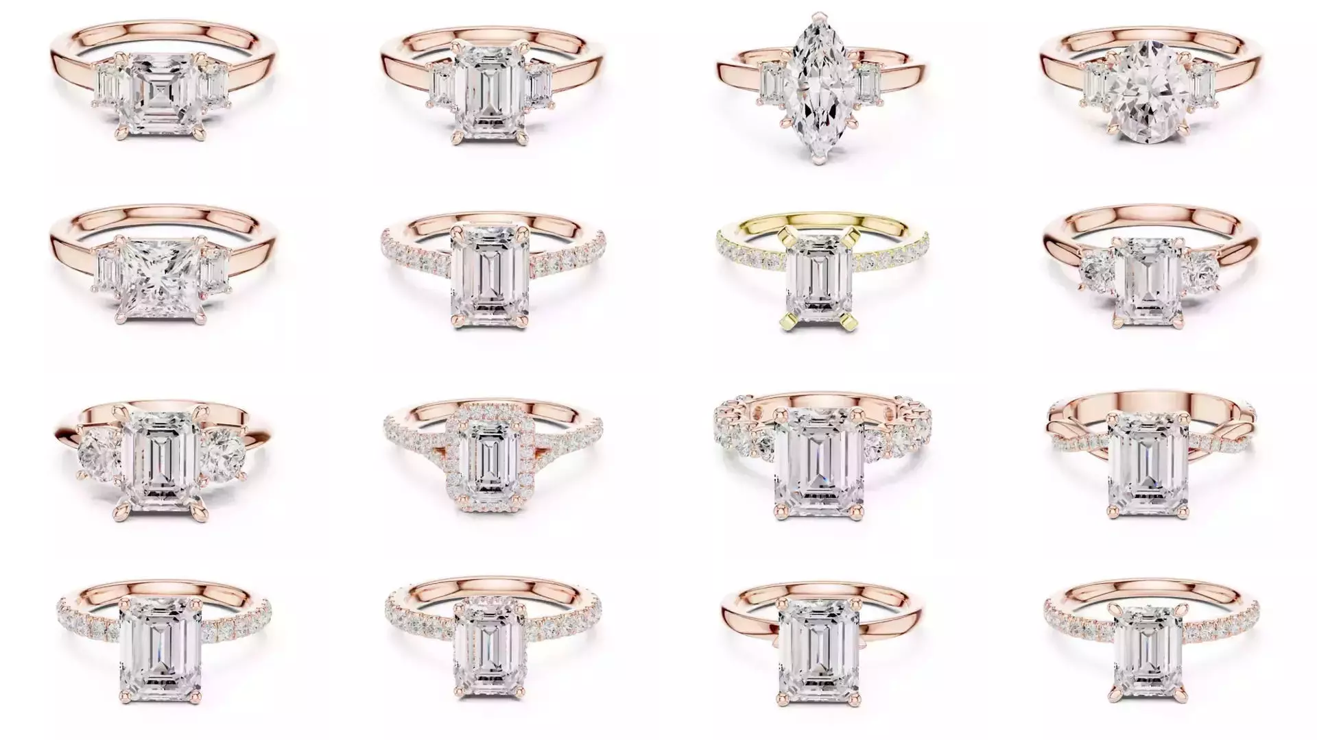 229 Emerald Cut Diamond Rings 3DM STL OBJ FBX 3 Render Video 3D Model Collection_21