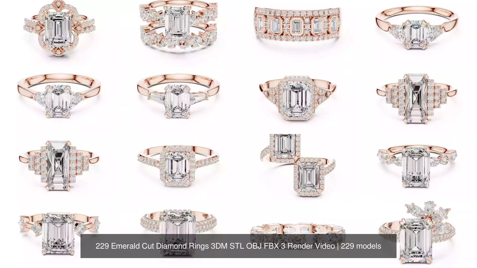 229 Emerald Cut Diamond Rings 3DM STL OBJ FBX 3 Render Video 3D Model Collection_9