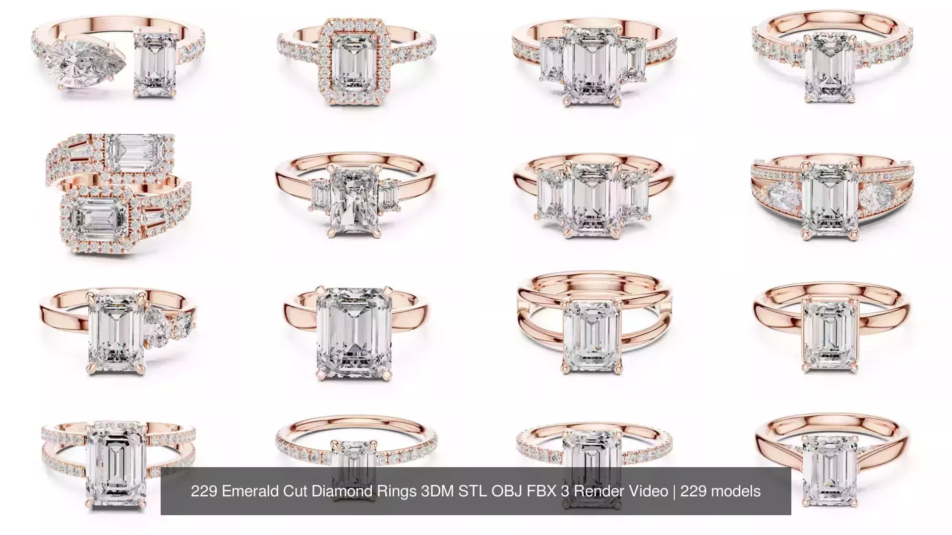229 Emerald Cut Diamond Rings 3DM STL OBJ FBX 3 Render Video 3D Model Collection_27