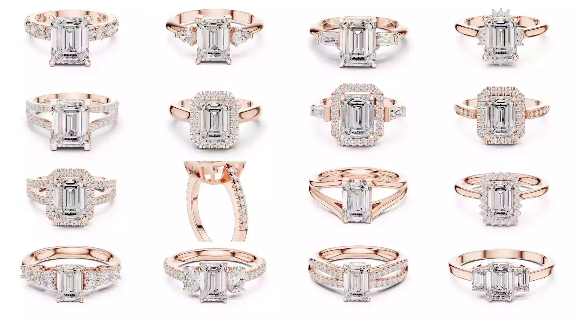 229 Emerald Cut Diamond Rings 3DM STL OBJ FBX 3 Render Video 3D Model Collection_6