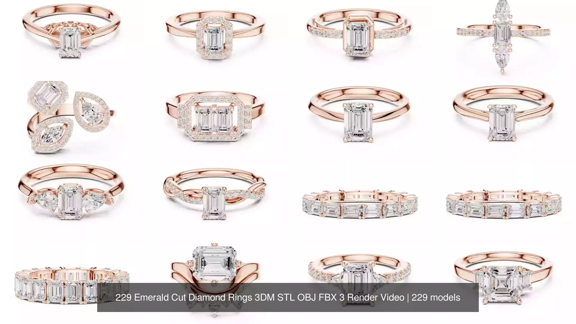 229 Emerald Cut Diamond Rings 3DM STL OBJ FBX 3 Render Video 3D Model Collection_15