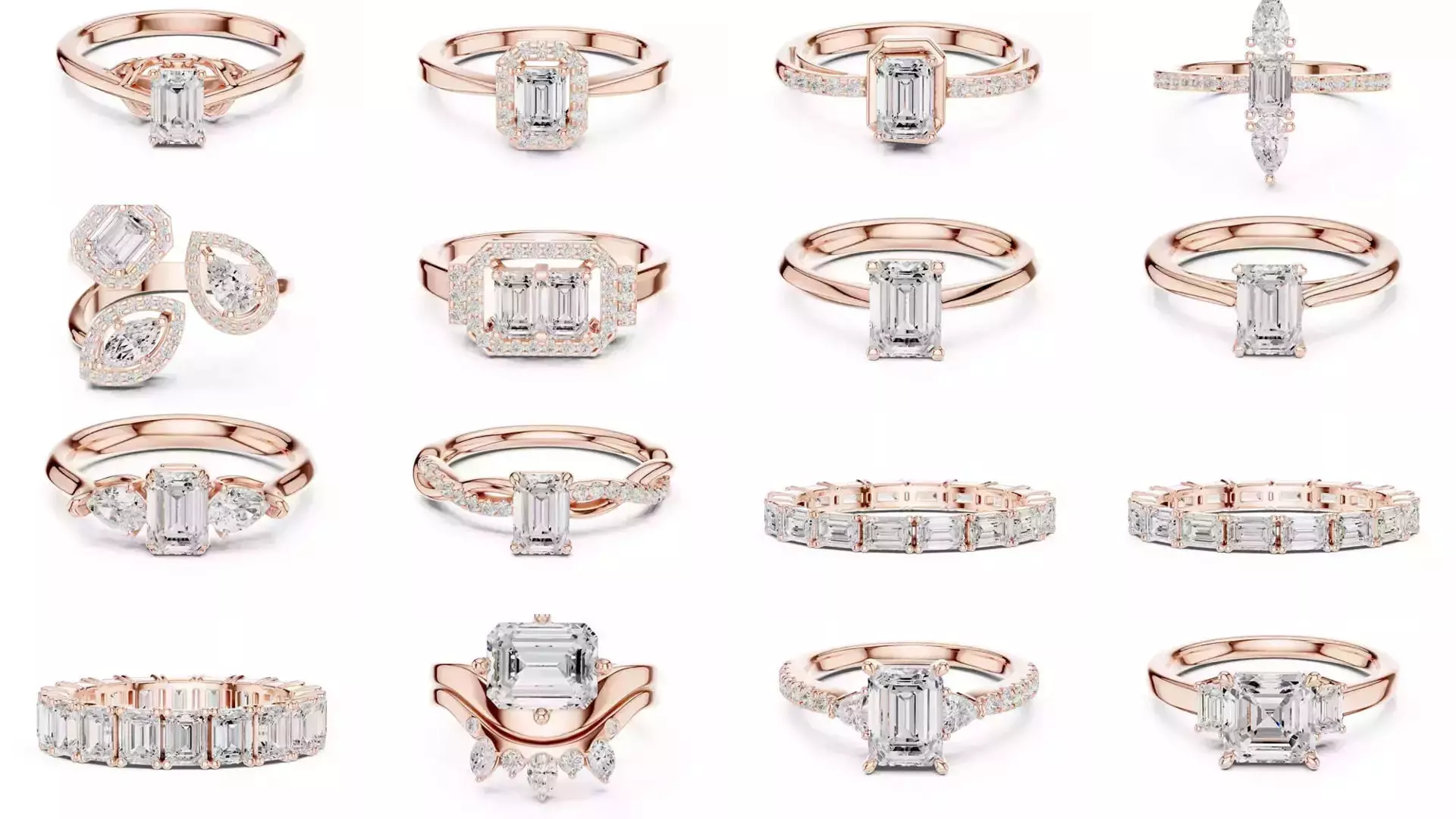 229 Emerald Cut Diamond Rings 3DM STL OBJ FBX 3 Render Video 3D Model Collection_14