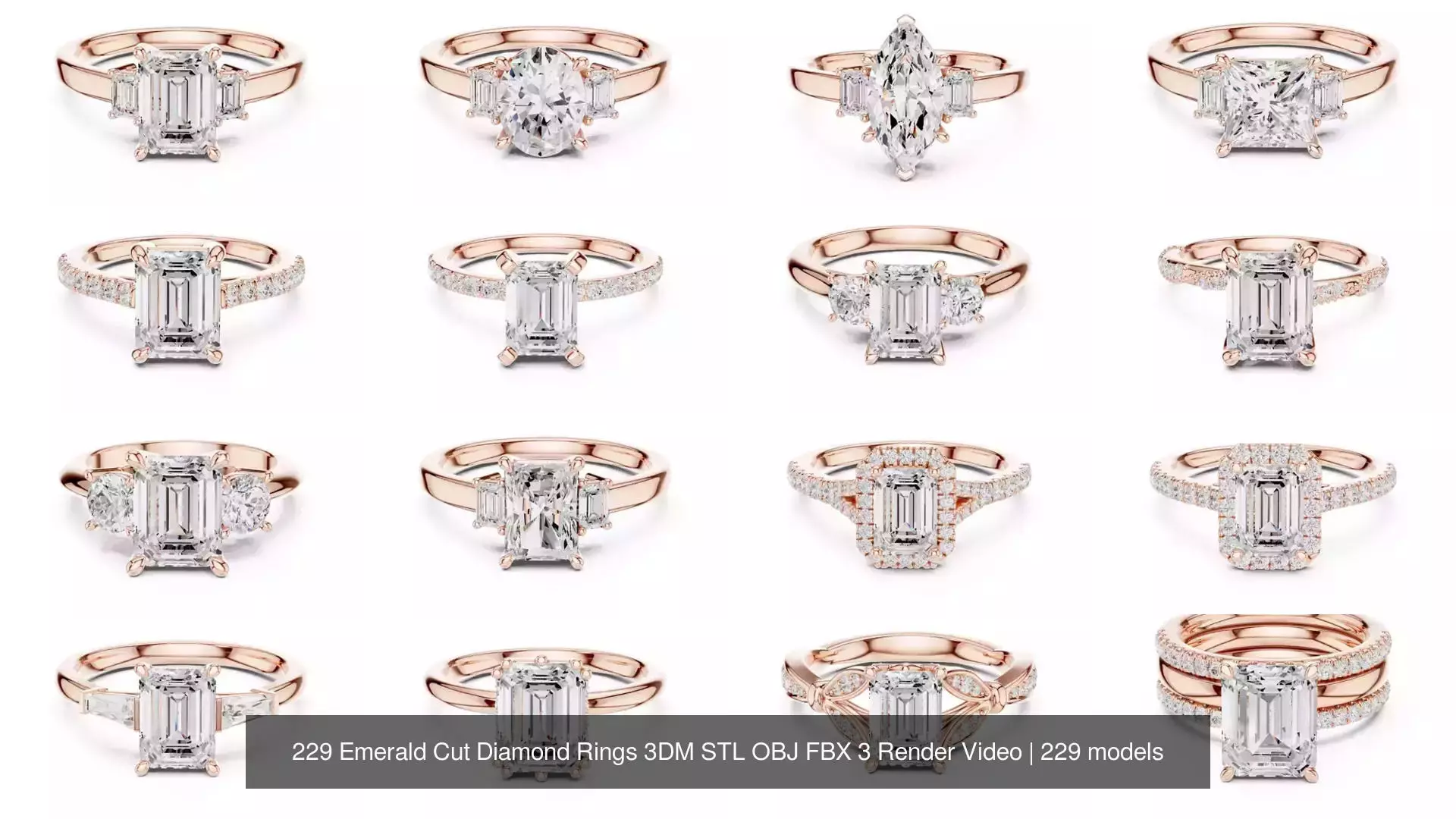 229 Emerald Cut Diamond Rings 3DM STL OBJ FBX 3 Render Video 3D Model Collection_17