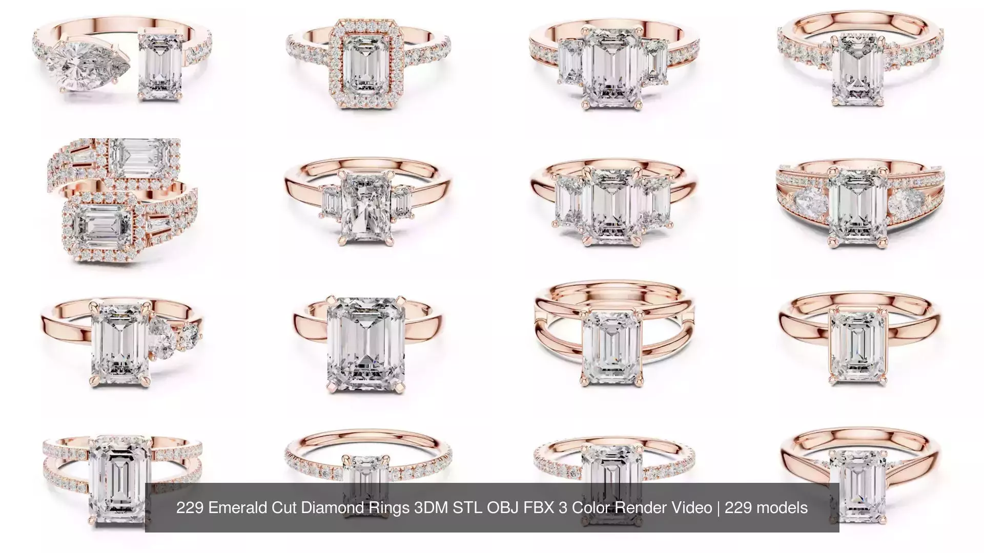 229 Emerald Cut Diamond Rings 3DM STL OBJ FBX 3 Render Video 3D Model Collection_26