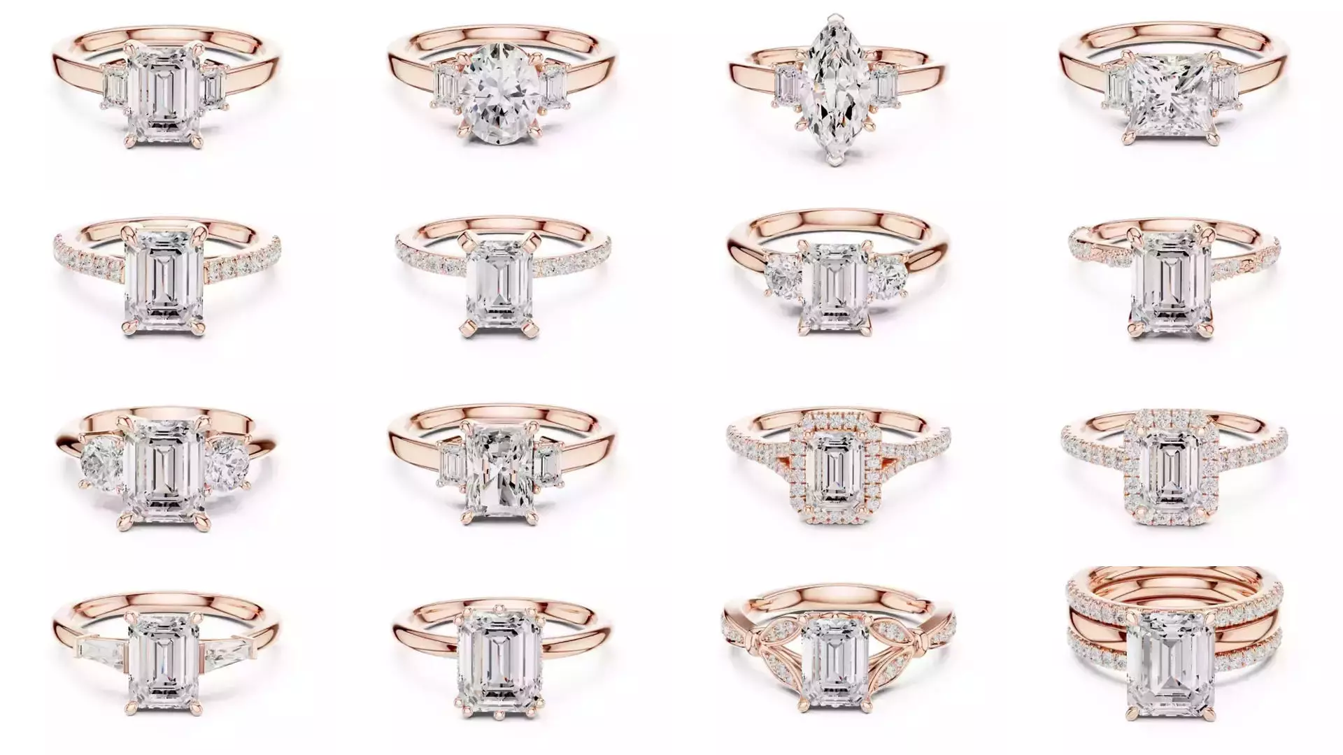 229 Emerald Cut Diamond Rings 3DM STL OBJ FBX 3 Render Video 3D Model Collection_2
