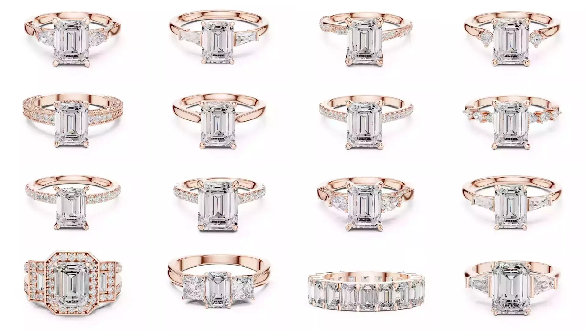 229 Emerald Cut Diamond Rings 3DM STL OBJ FBX 3 Render Video 3D Model Collection_23