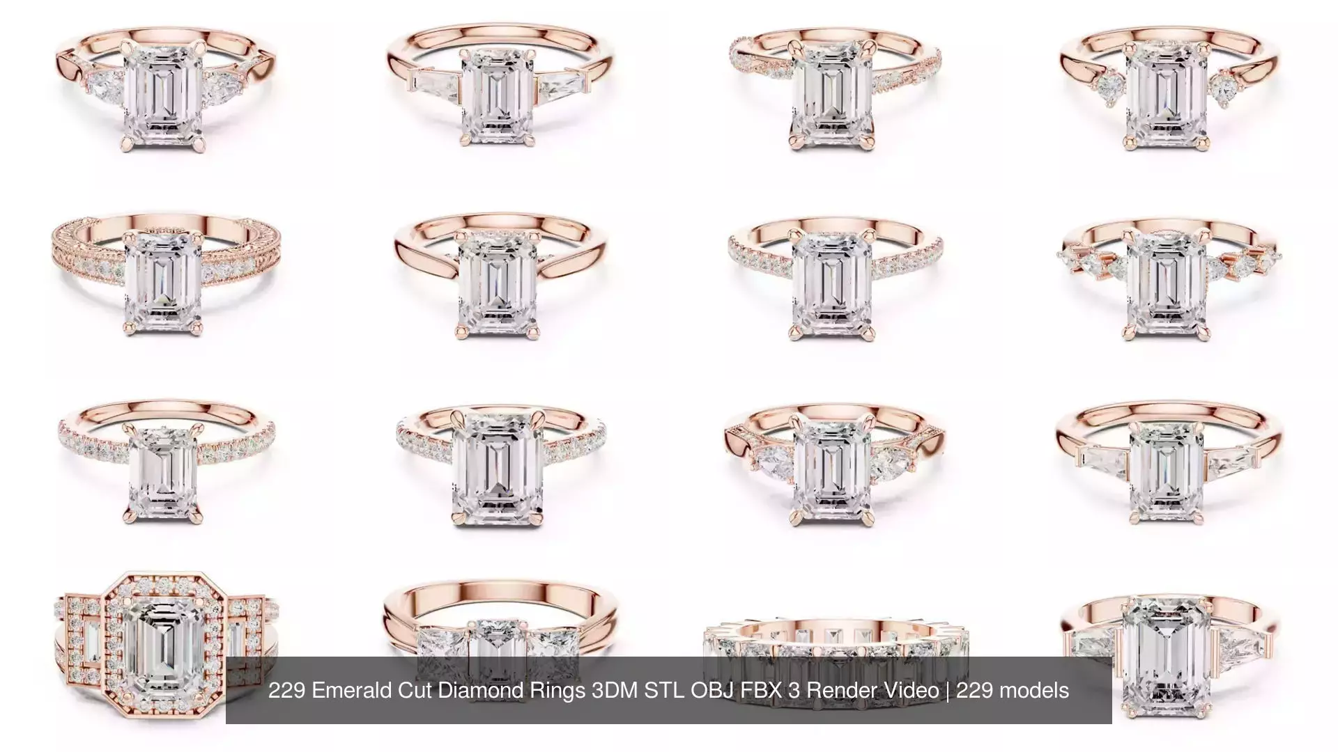 229 Emerald Cut Diamond Rings 3DM STL OBJ FBX 3 Render Video 3D Model Collection_24