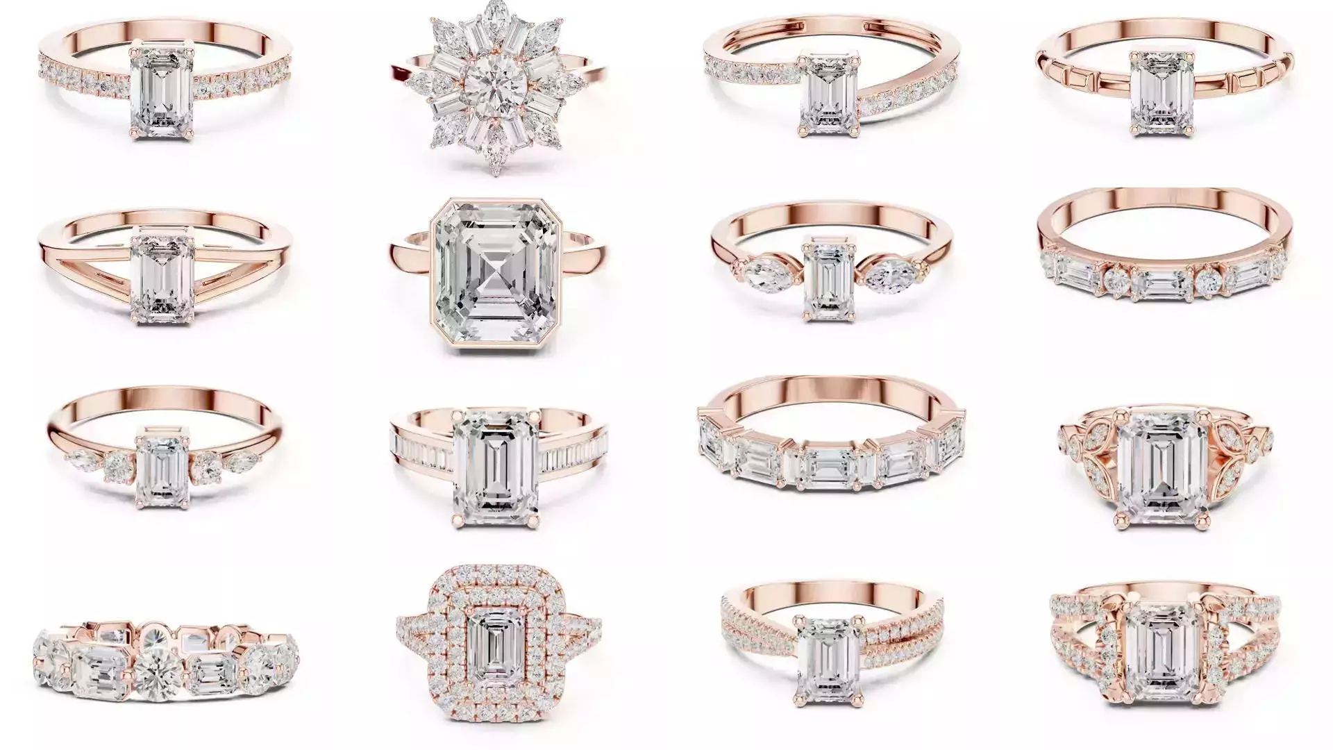 229 Emerald Cut Diamond Rings 3DM STL OBJ FBX 3 Render Video 3D Model Collection_8