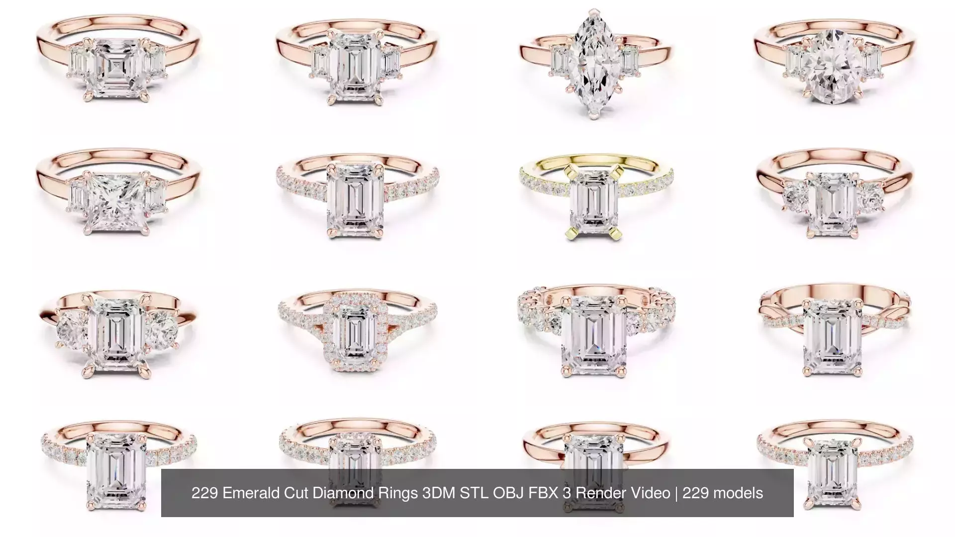 229 Emerald Cut Diamond Rings 3DM STL OBJ FBX 3 Render Video 3D Model Collection_22