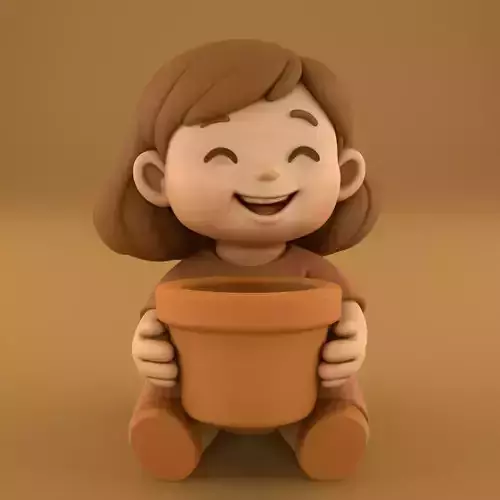 Cute Happy Girl Planter Joyful Container Holder