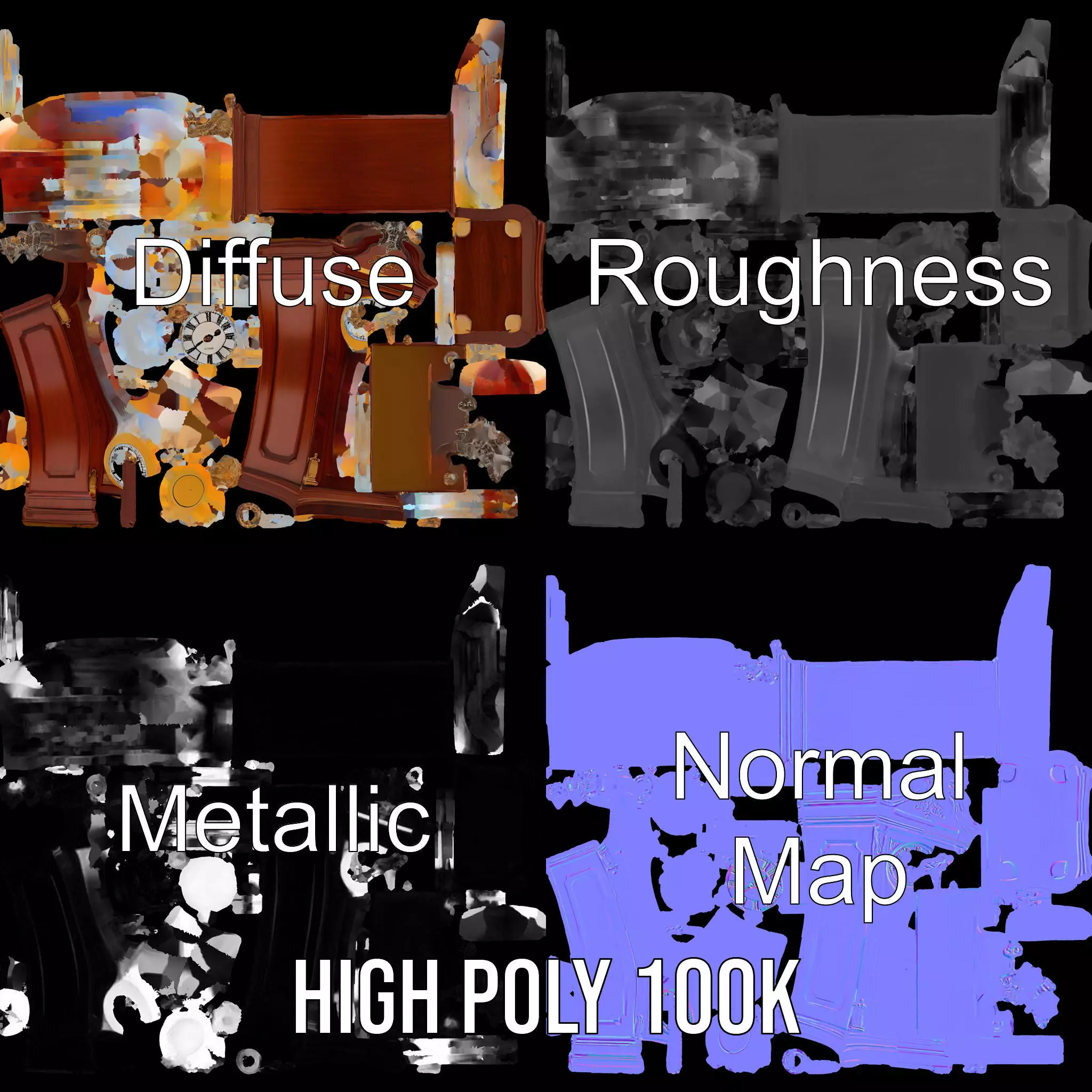 Antique Wood Clock model pack Low-poly 3D model_3