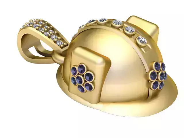 Gold Construction Hard Hat Pendant 3D Printable Model