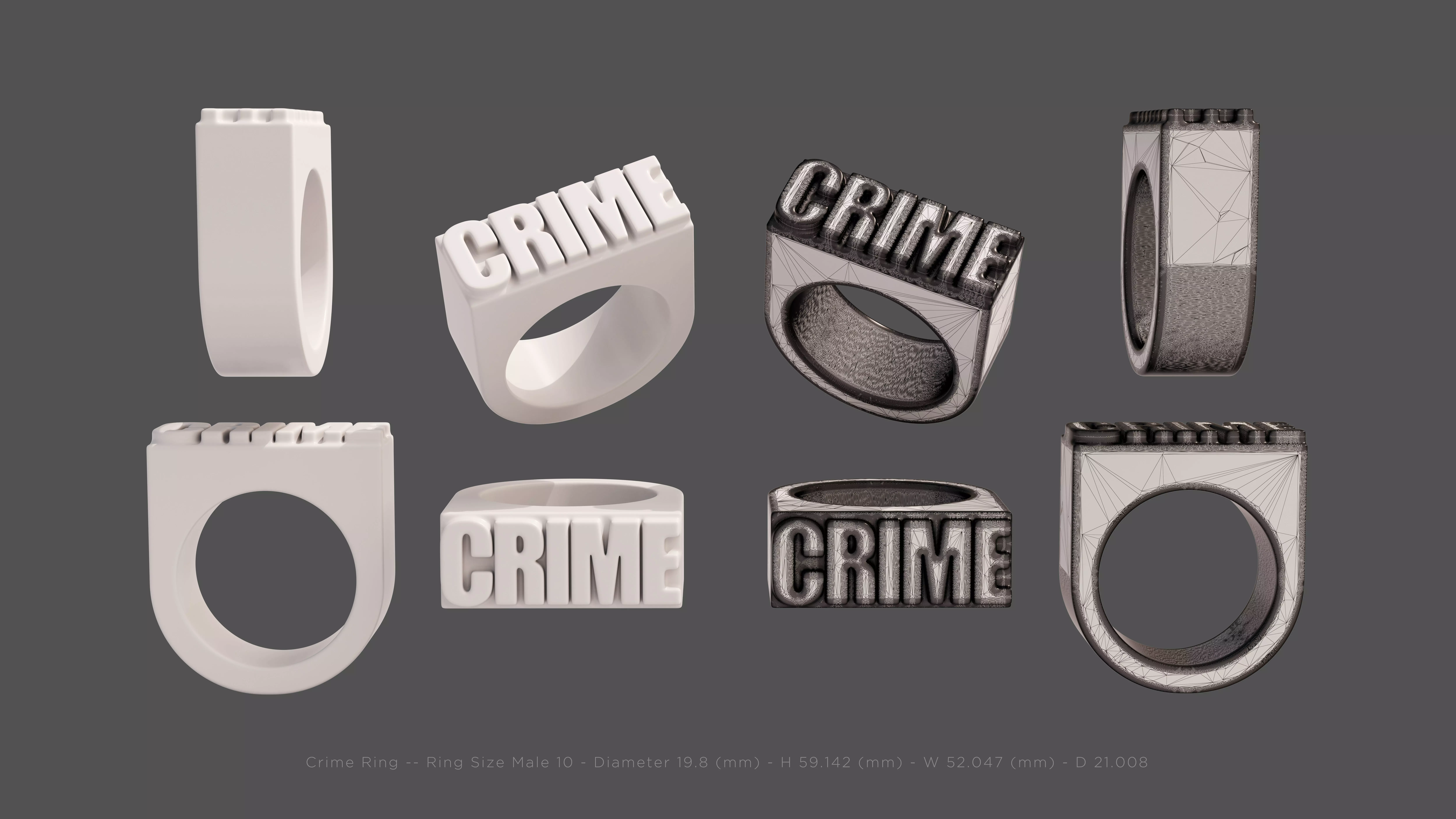 Chunky Ring Fashion Jewellery Crime Ring built to scale Size 10  3D model_1