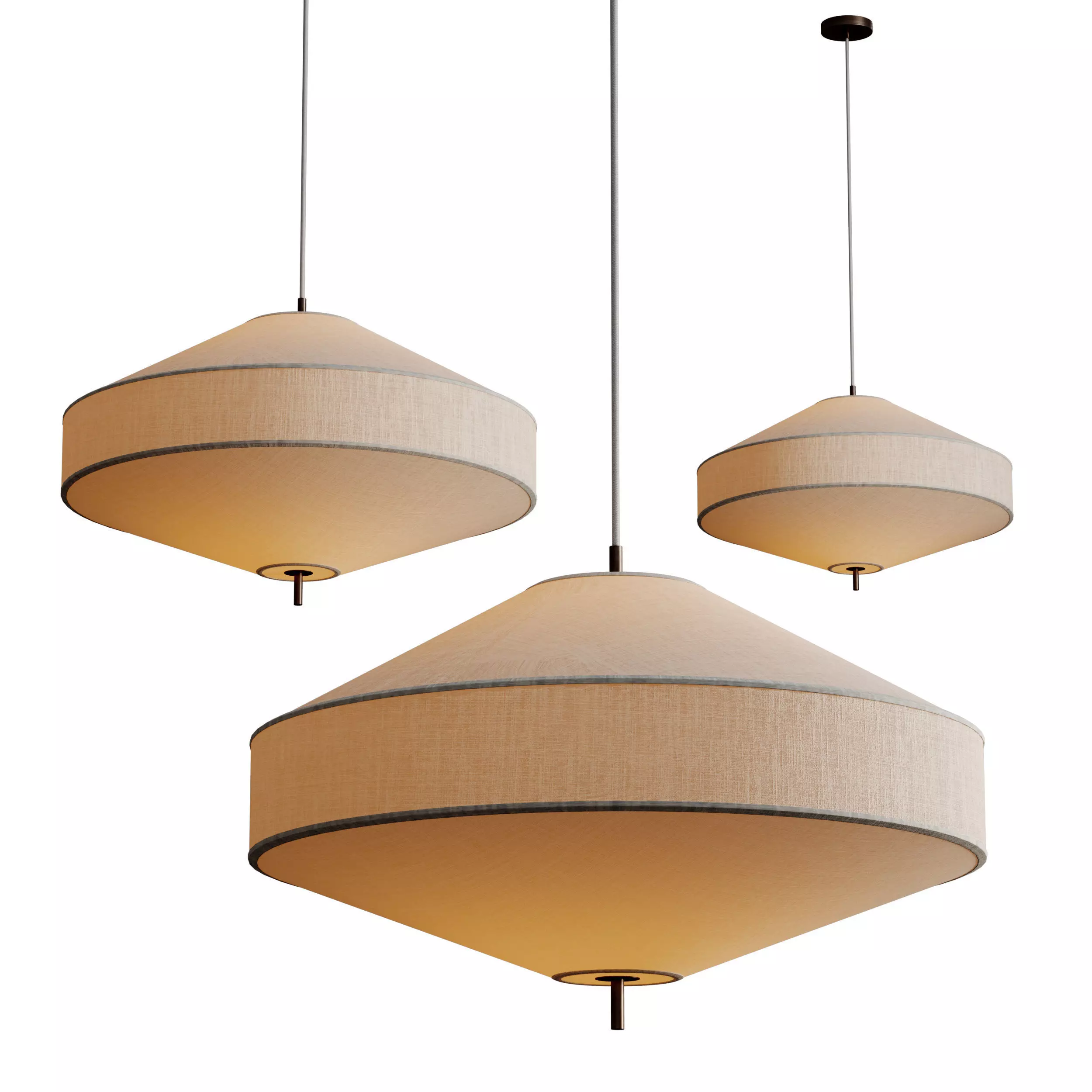 Solara - large dark bronze and layered natural linen pendant Low-poly 3D model_0