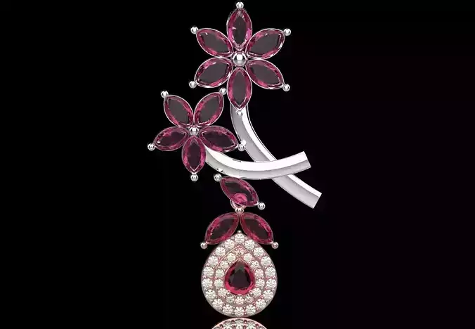 Stl 3dm Pendant Ruby Diamond Flowers in the Hands of Art jp0317