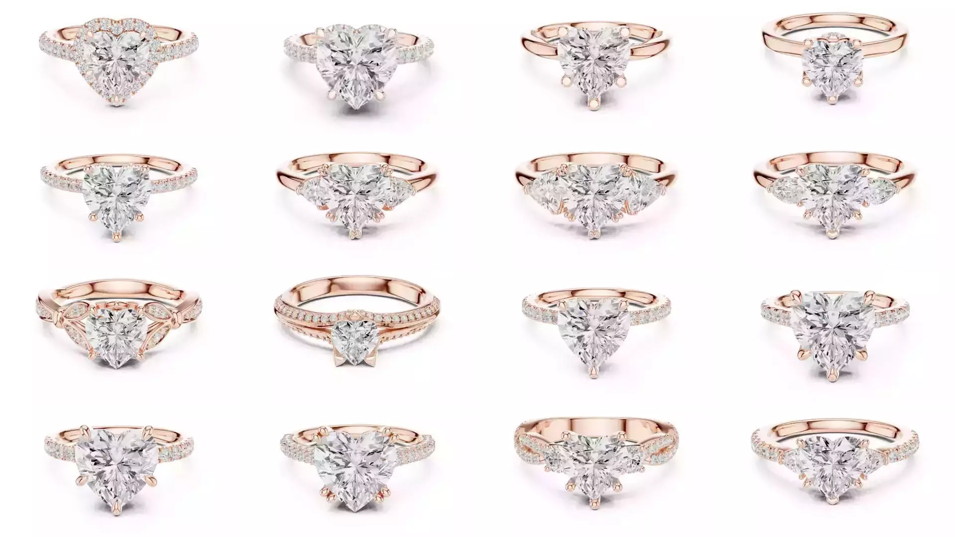 63 Heart Cut Diamond Rings 3DM STL OBJ FBX 3 Color Render Video 3D Model Collection_2