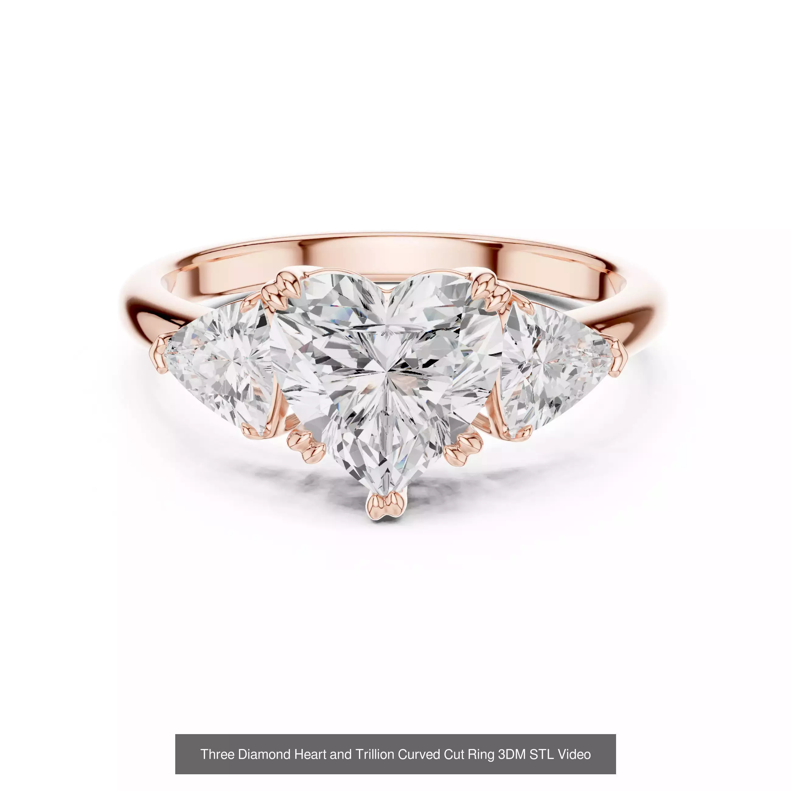 63 Heart Cut Diamond Rings 3DM STL OBJ FBX 3 Color Render Video 3D Model Collection_45