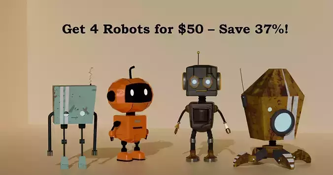 Sci Fi Character Pack   4 Robots  Optimized 3D Assets