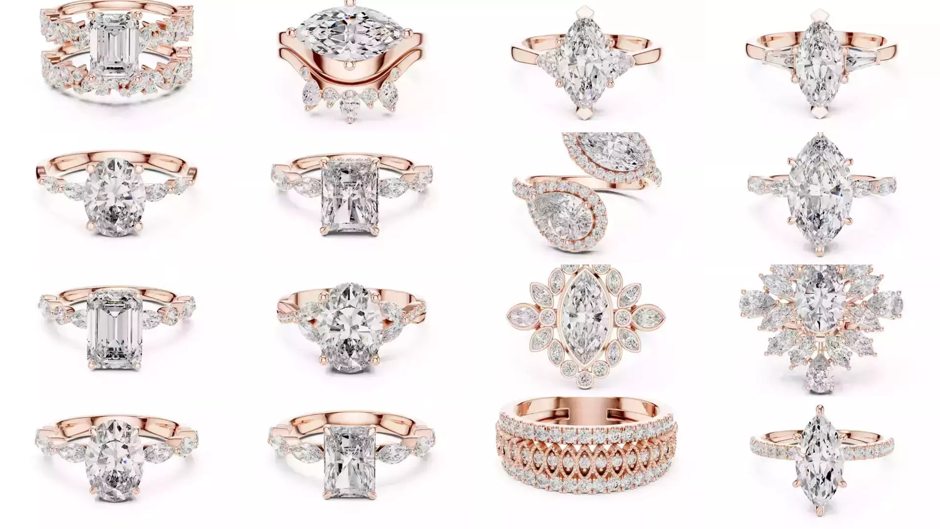 167 Marquise Diamond Rings 3DM STL OBJ FBX 3 Color Video 3D Model Collection_15