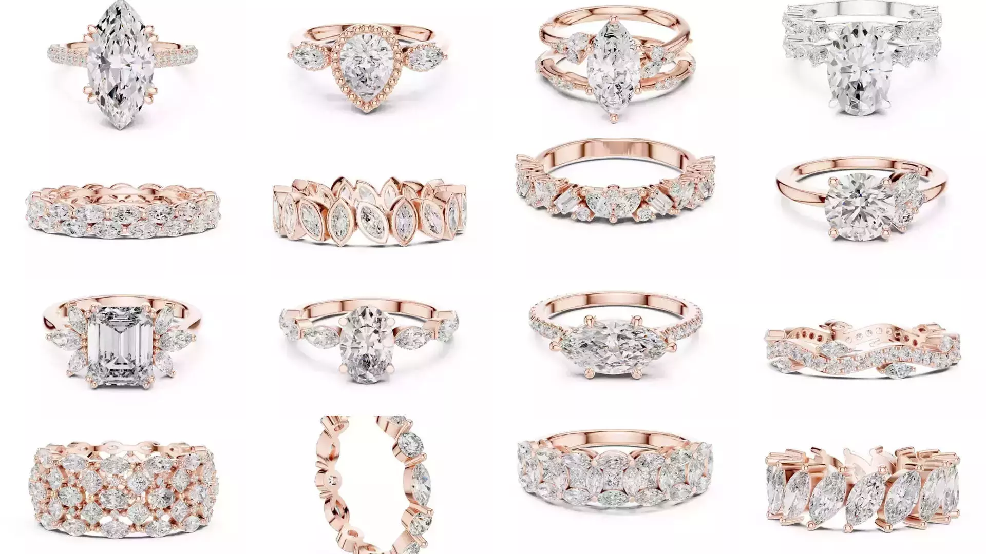 167 Marquise Diamond Rings 3DM STL OBJ FBX 3 Color Video 3D Model Collection_17