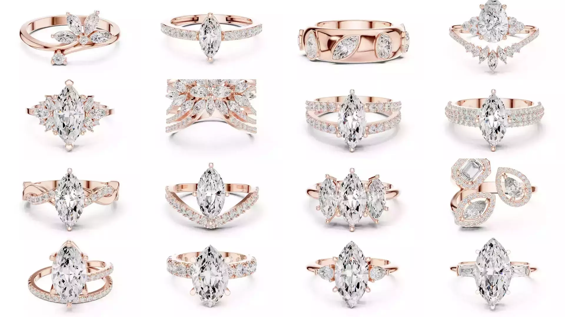 167 Marquise Diamond Rings 3DM STL OBJ FBX 3 Color Video 3D Model Collection_2