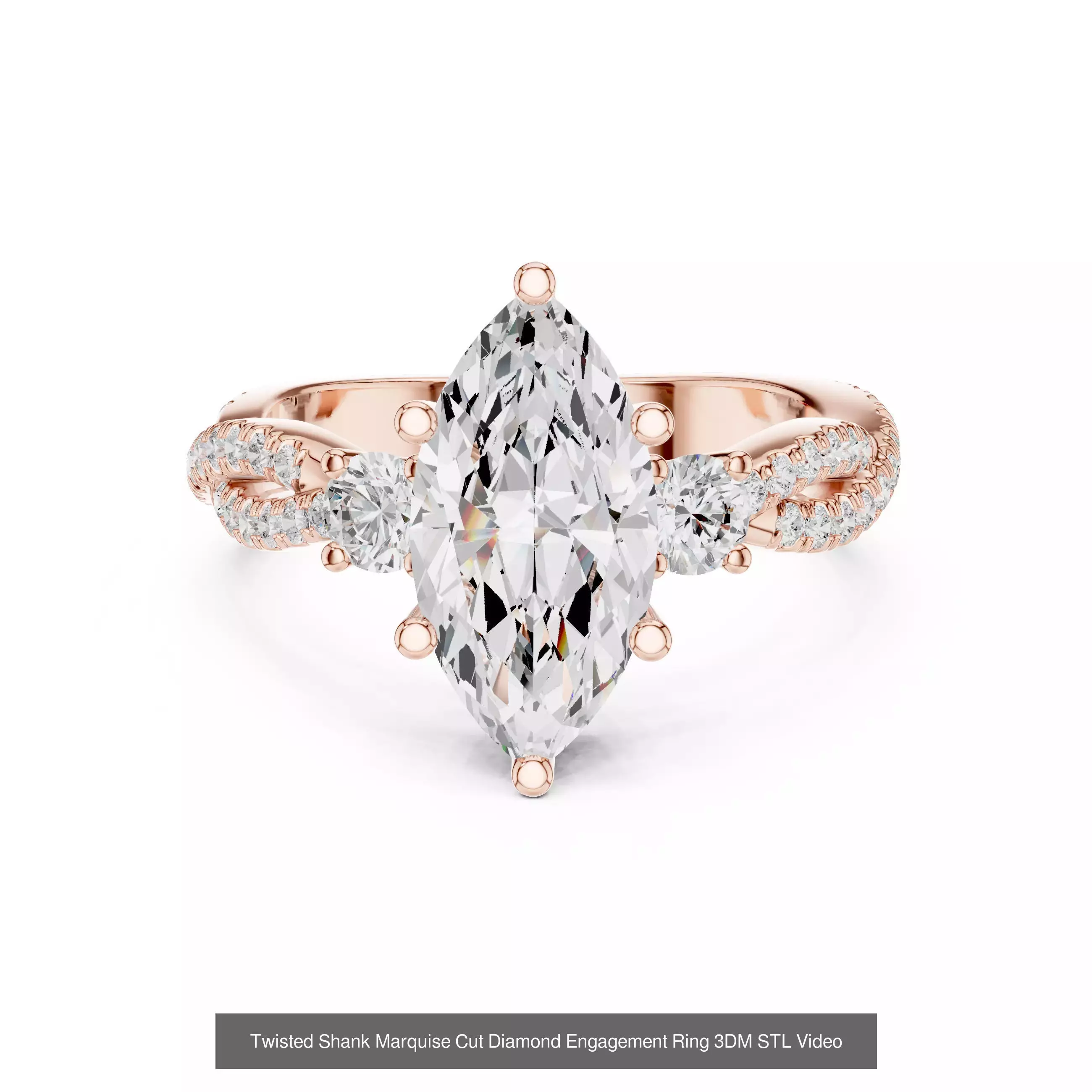 167 Marquise Diamond Rings 3DM STL OBJ FBX 3 Color Video 3D Model Collection_176