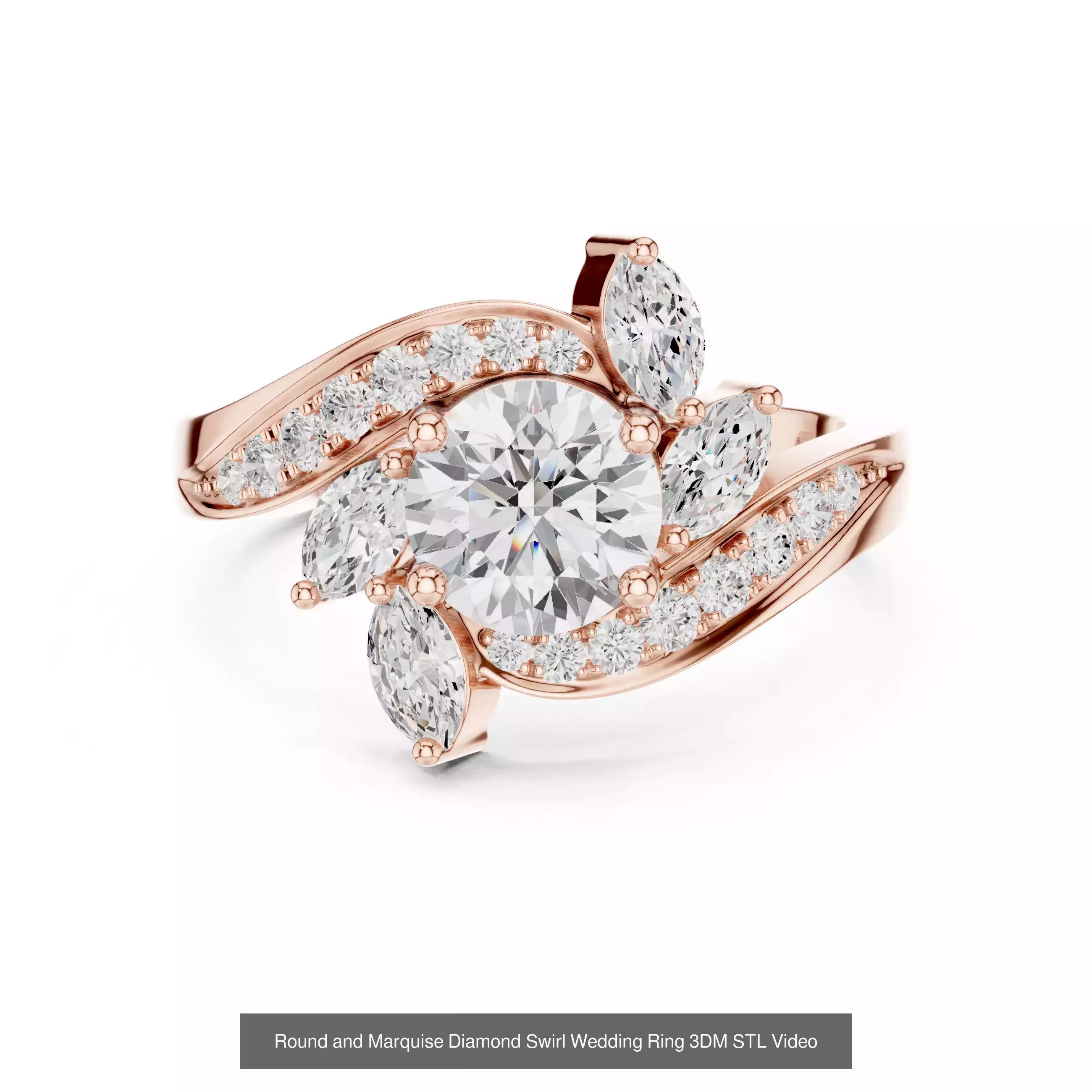 167 Marquise Diamond Rings 3DM STL OBJ FBX 3 Color Video 3D Model Collection_83