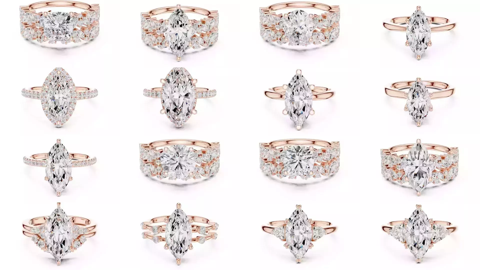 167 Marquise Diamond Rings 3DM STL OBJ FBX 3 Color Video 3D Model Collection_13
