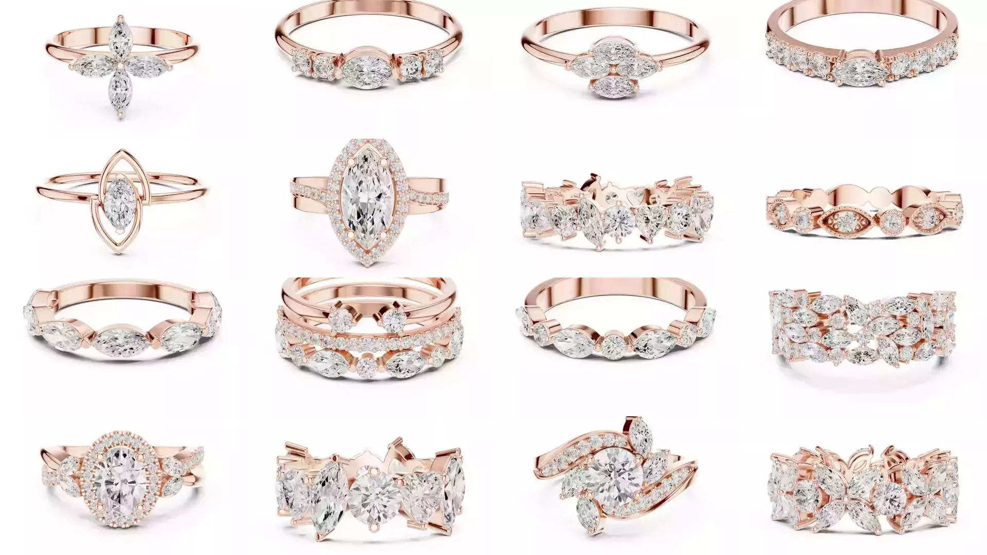 167 Marquise Diamond Rings 3DM STL OBJ FBX 3 Color Video 3D Model Collection_9