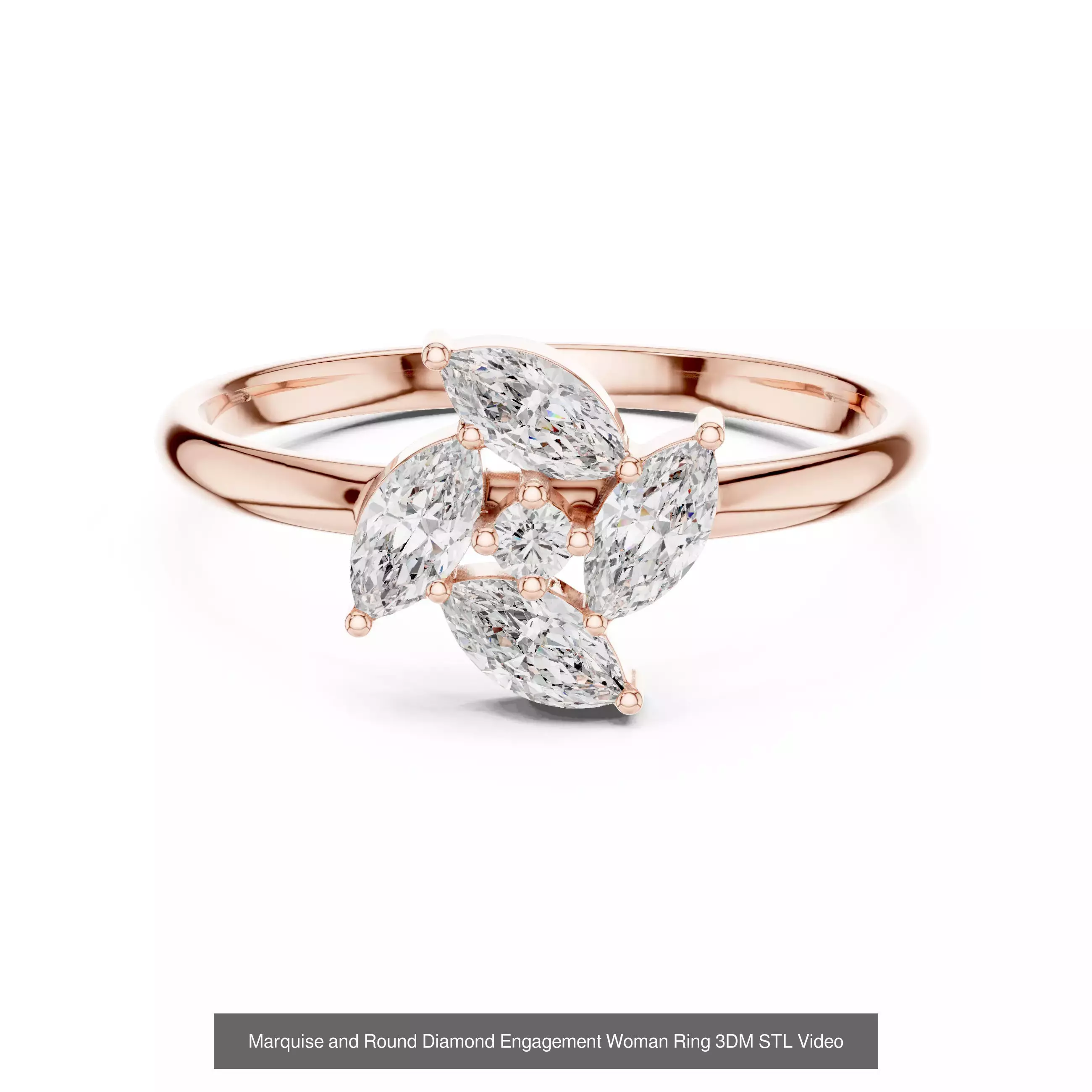 167 Marquise Diamond Rings 3DM STL OBJ FBX 3 Color Video 3D Model Collection_22