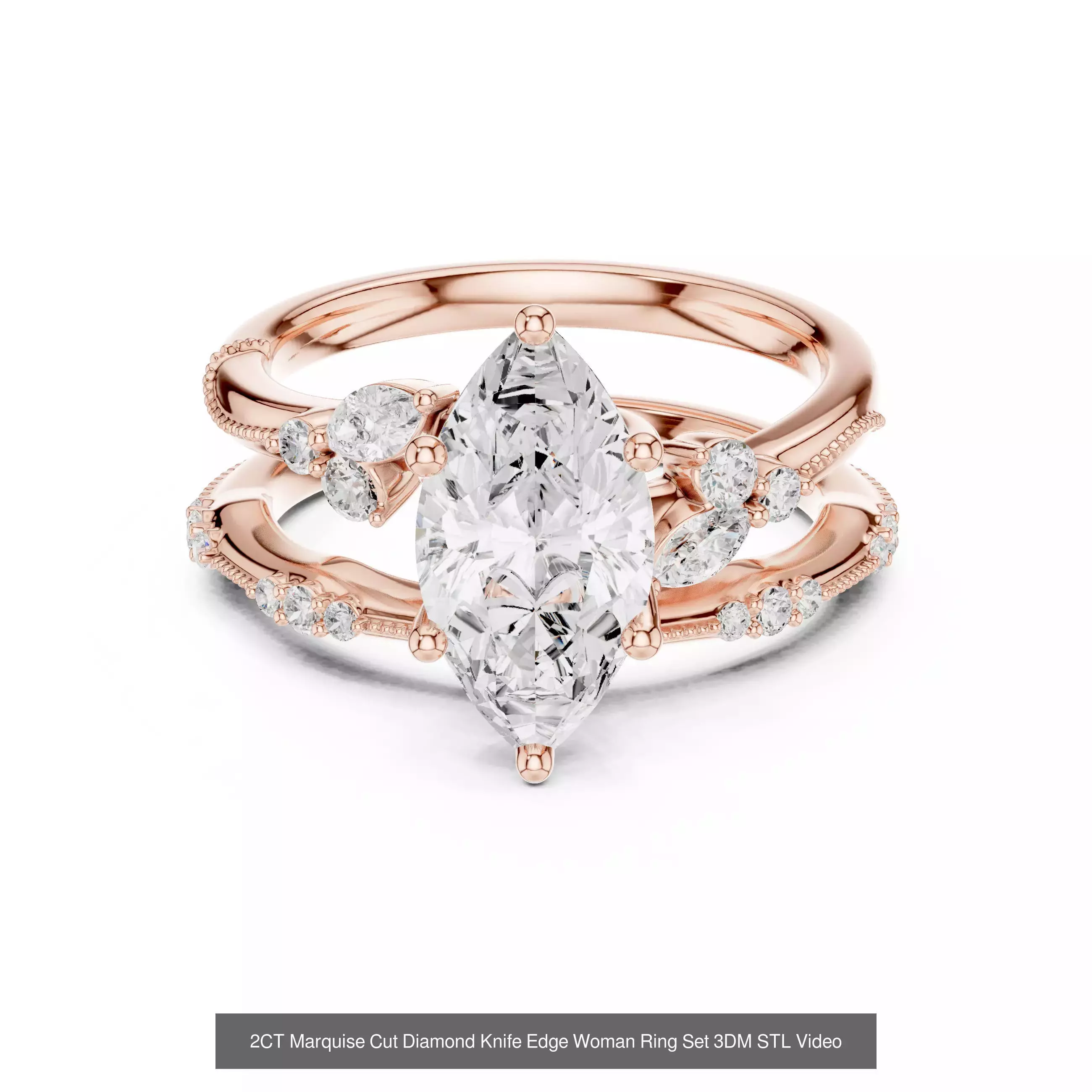 167 Marquise Diamond Rings 3DM STL OBJ FBX 3 Color Video 3D Model Collection_103