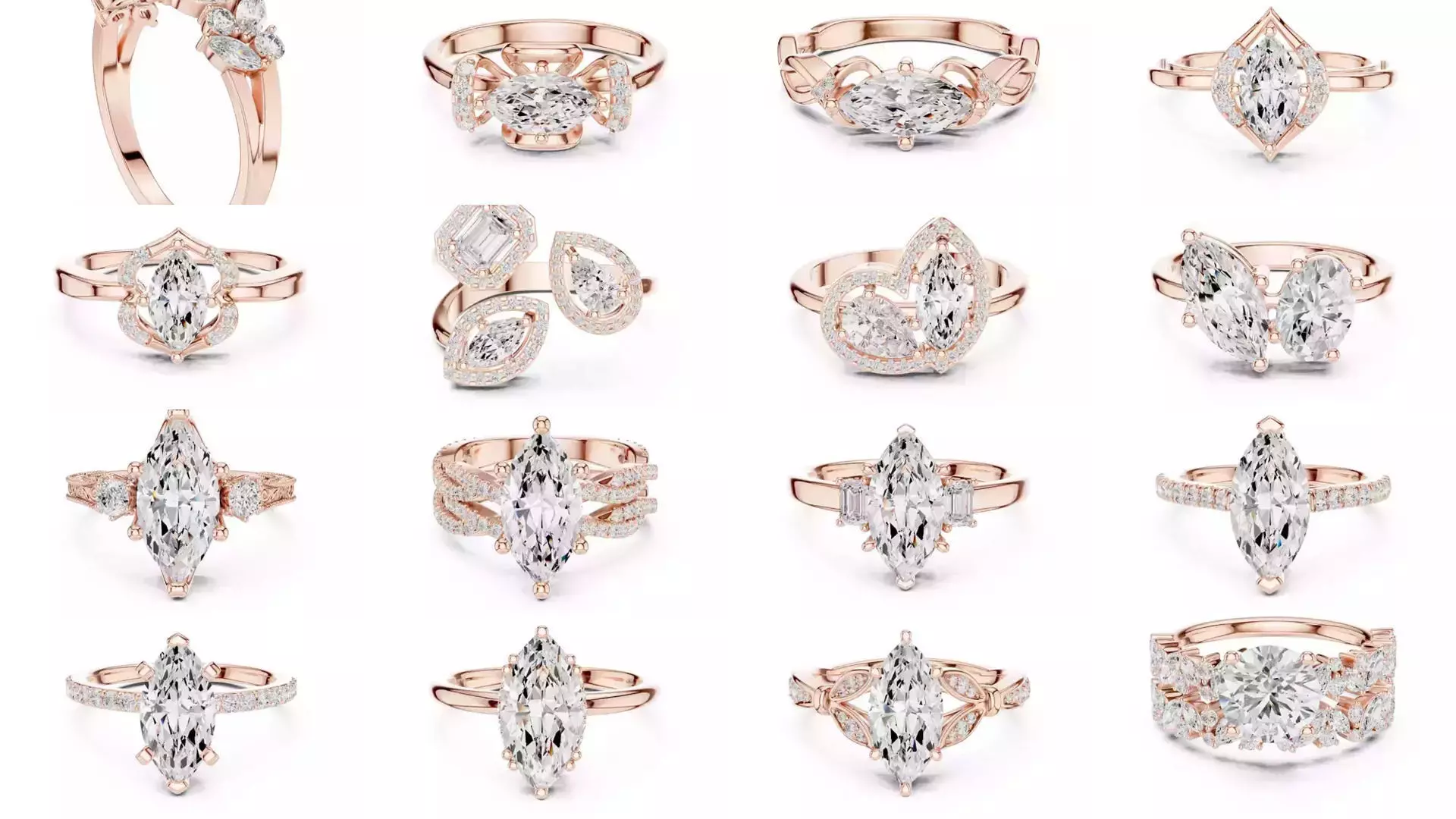 167 Marquise Diamond Rings 3DM STL OBJ FBX 3 Color Video 3D Model Collection_4